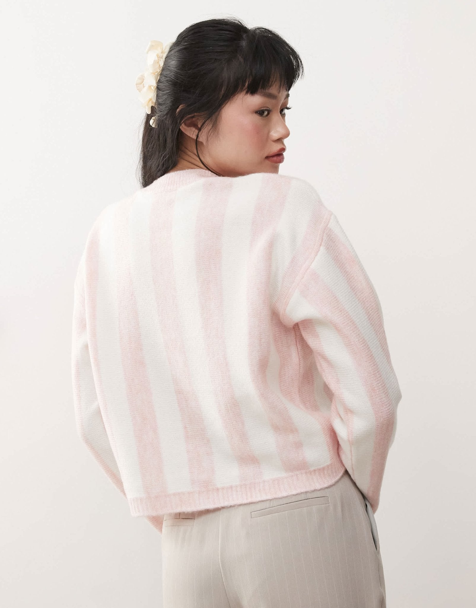 Miss Selfridge knitted cardigan in pink stripe - ASOS Sample Sale