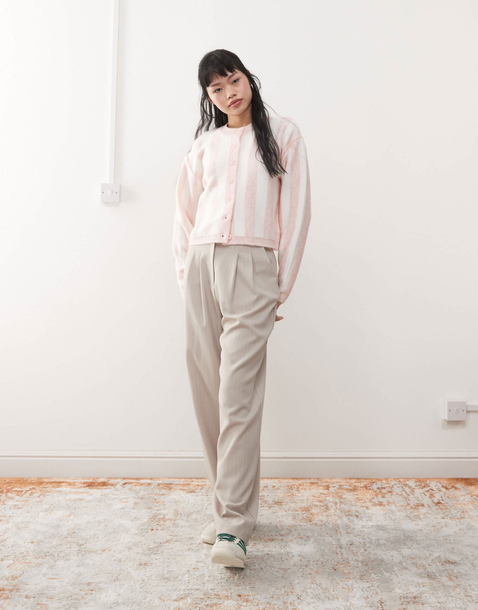 Miss Selfridge knitted cardigan in pink stripe - ASOS Sample Sale