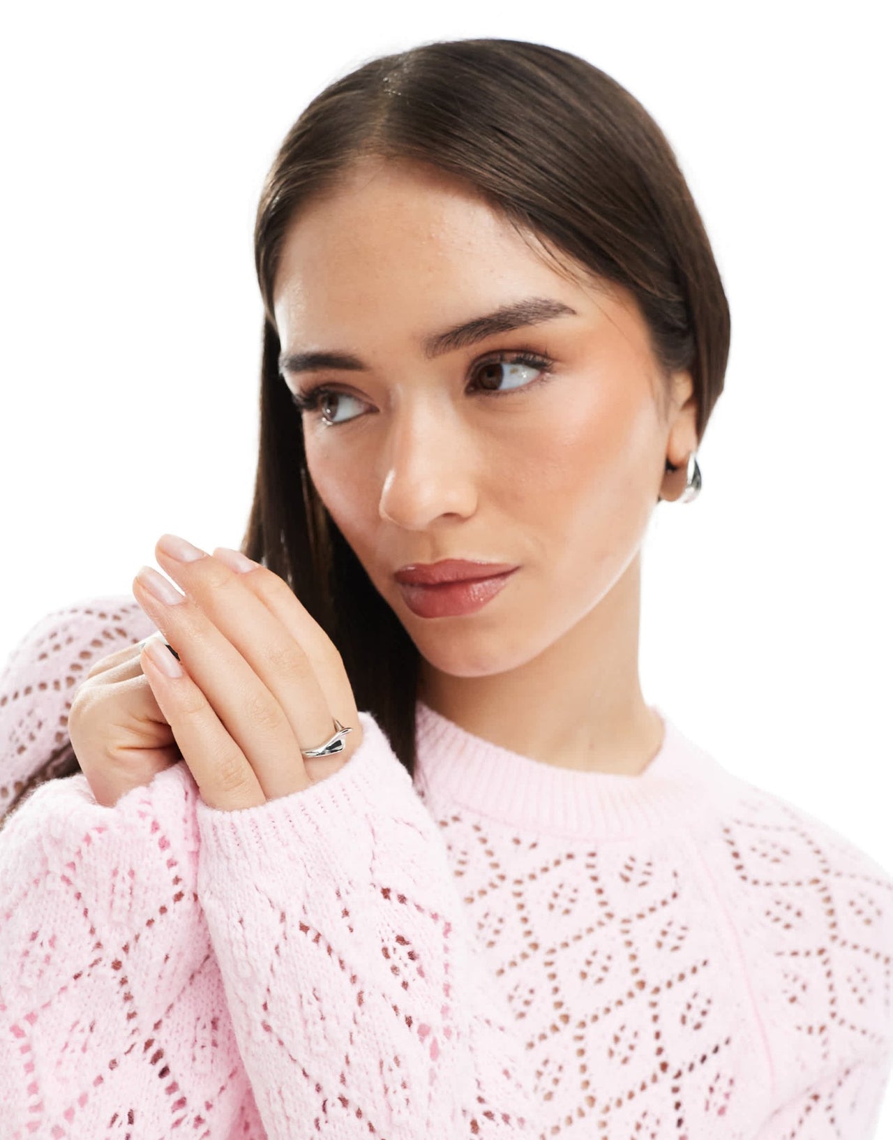 Miss Selfridge knitted crochet tie back jumper in pink - ASOS Sample Sale