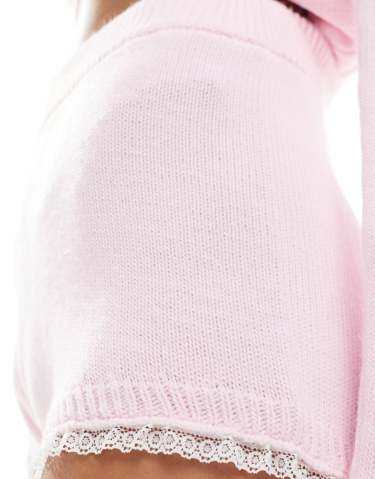 Miss Selfridge knitted lace trim booty short co ord in pink - ASOS Sample Sale
