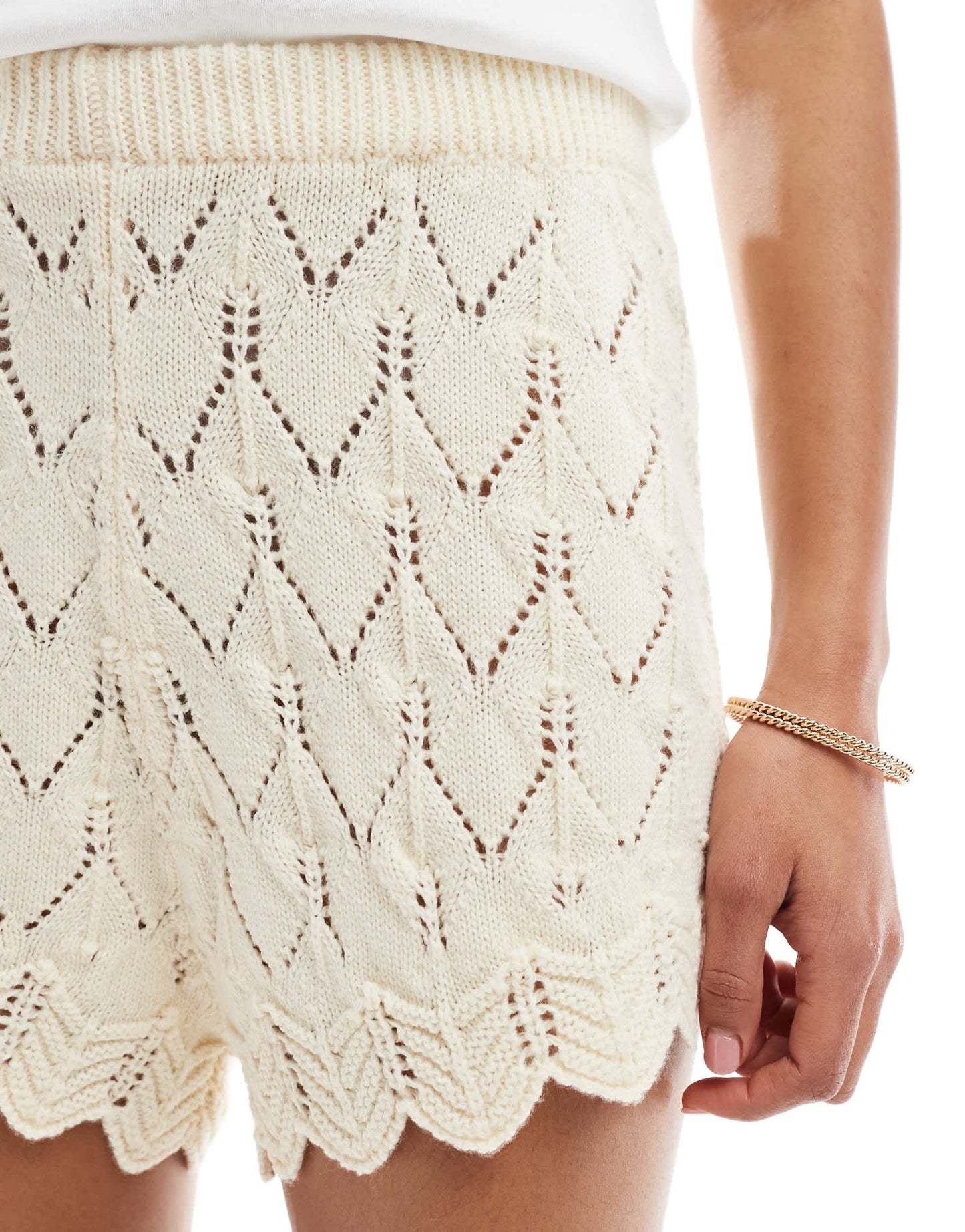 Miss Selfridge knitted pointelle booty short co ord in cream - ASOS Sample Sale