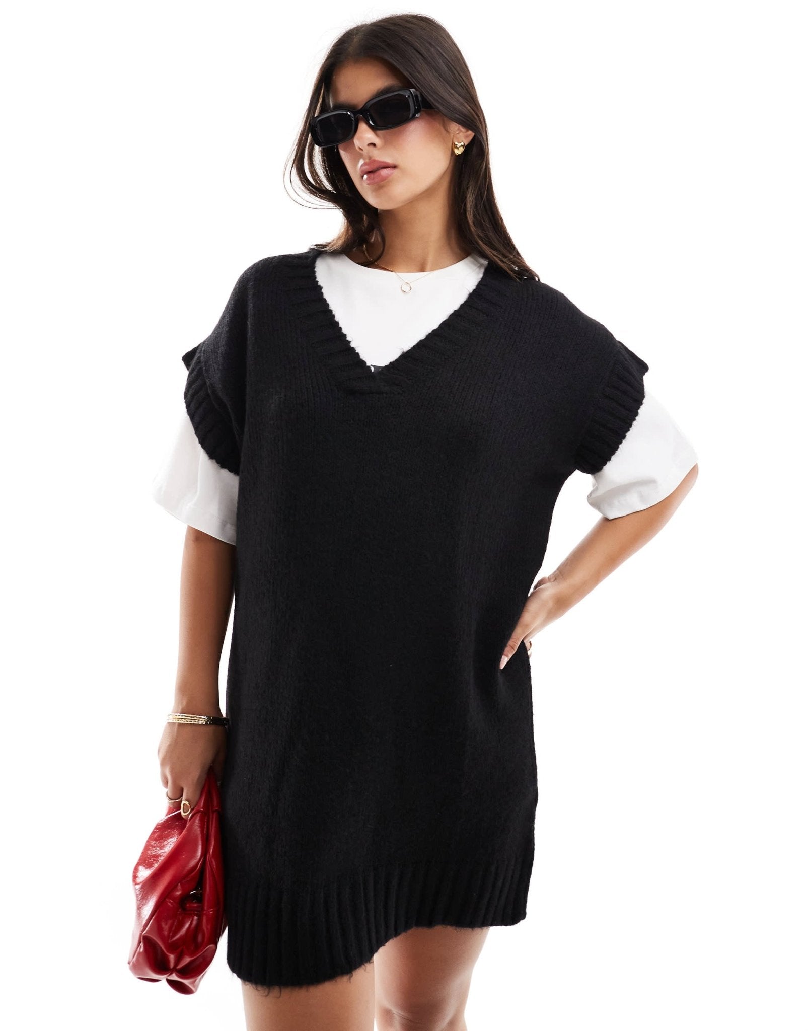 Miss Selfridge knitted vest mini dress in black - ASOS Sample Sale