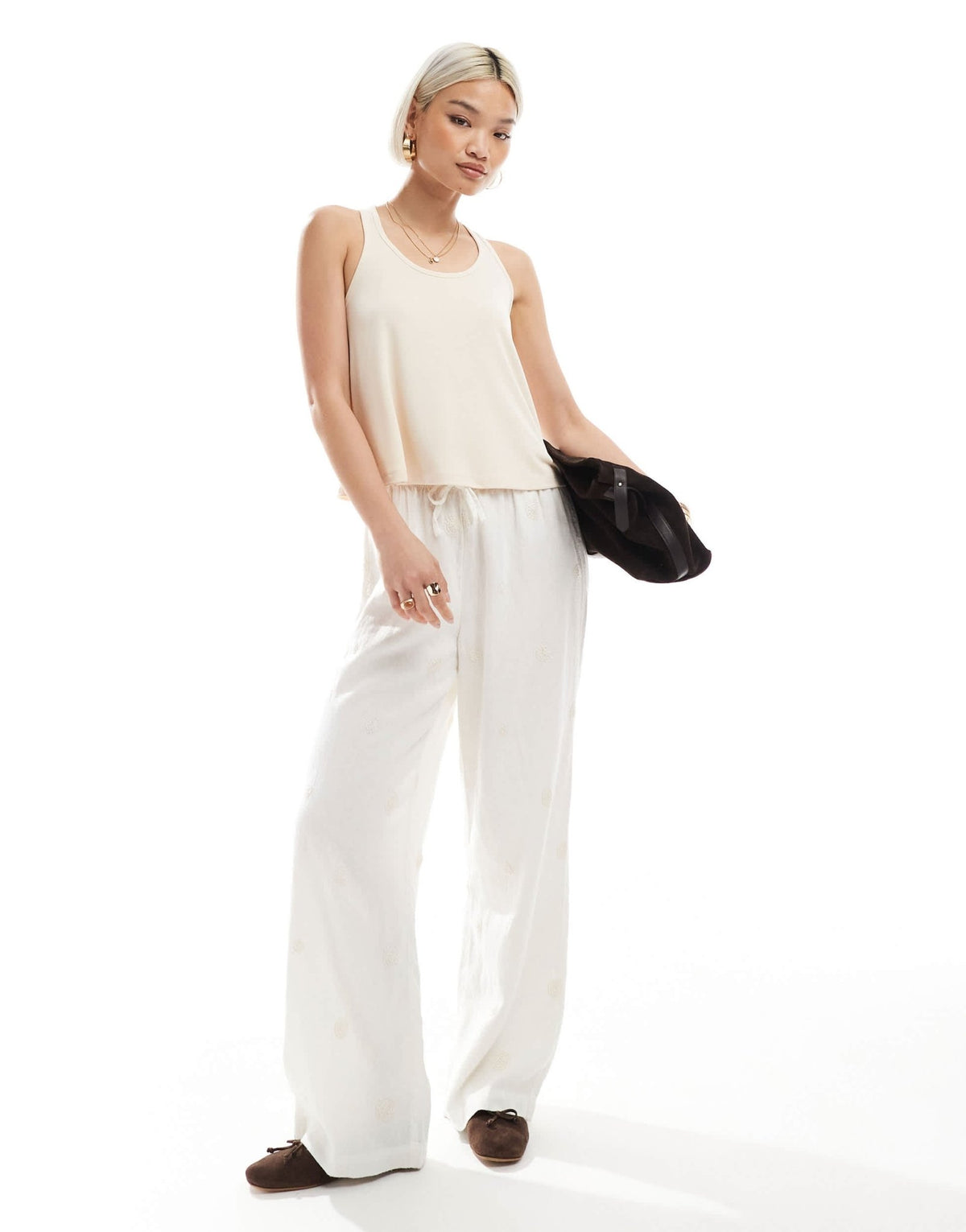 Miss Selfridge knot back floaty racer vest in cream - ASOS Sample Sale