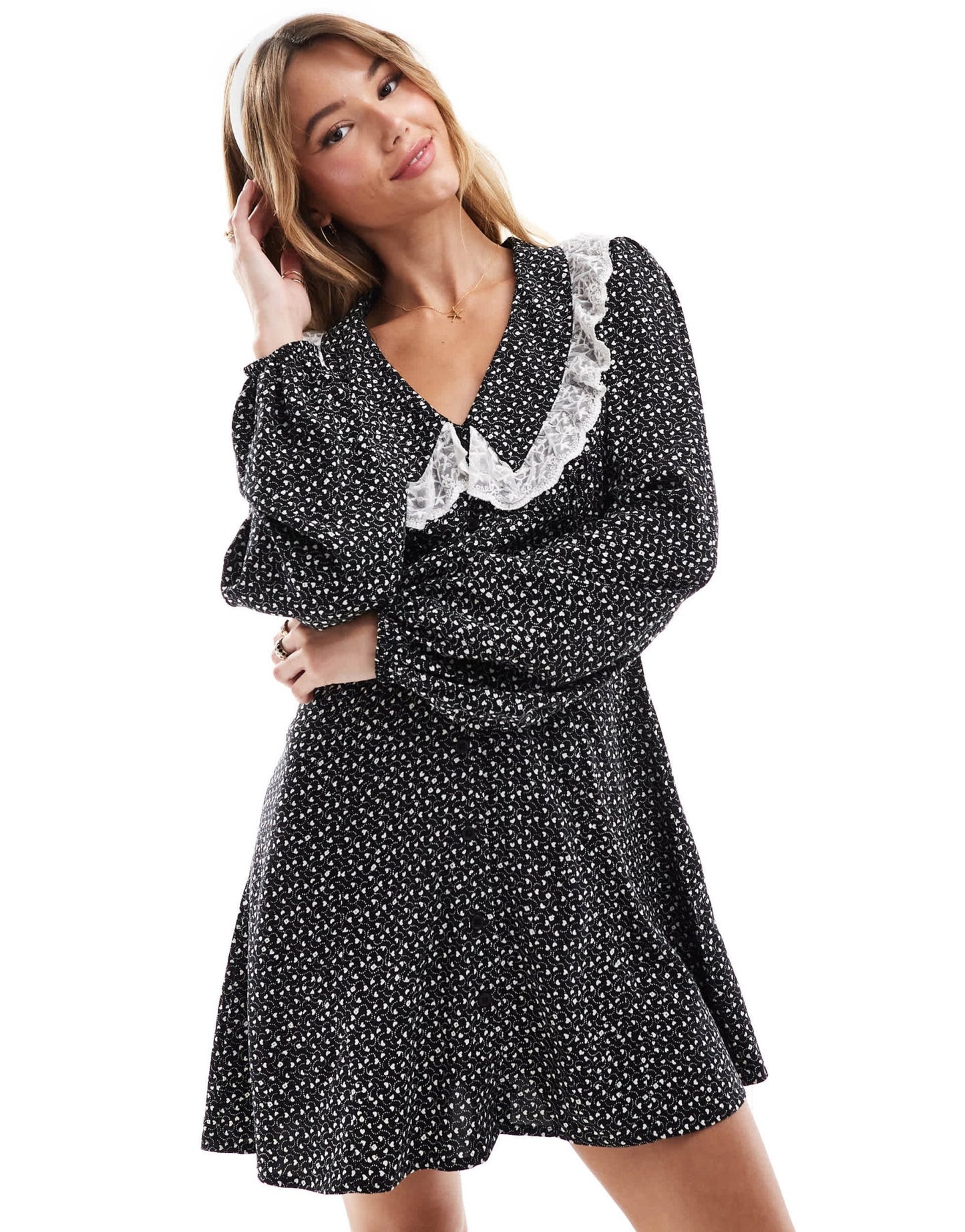 Miss Selfridge lace collar mini tea dress in polka dot - ASOS Sample Sale