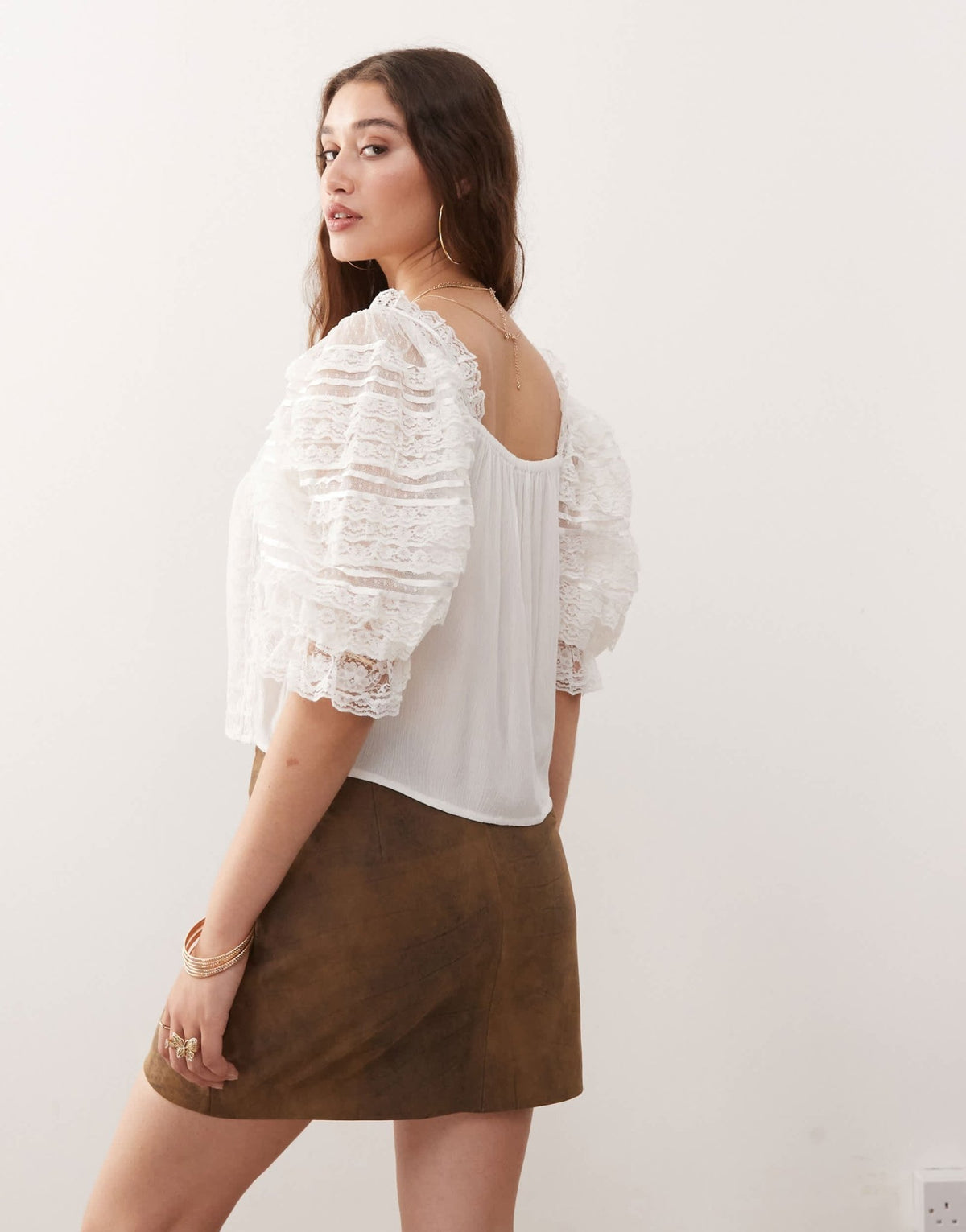 Miss Selfridge lace crochet mix blouse in cream - ASOS Sample Sale