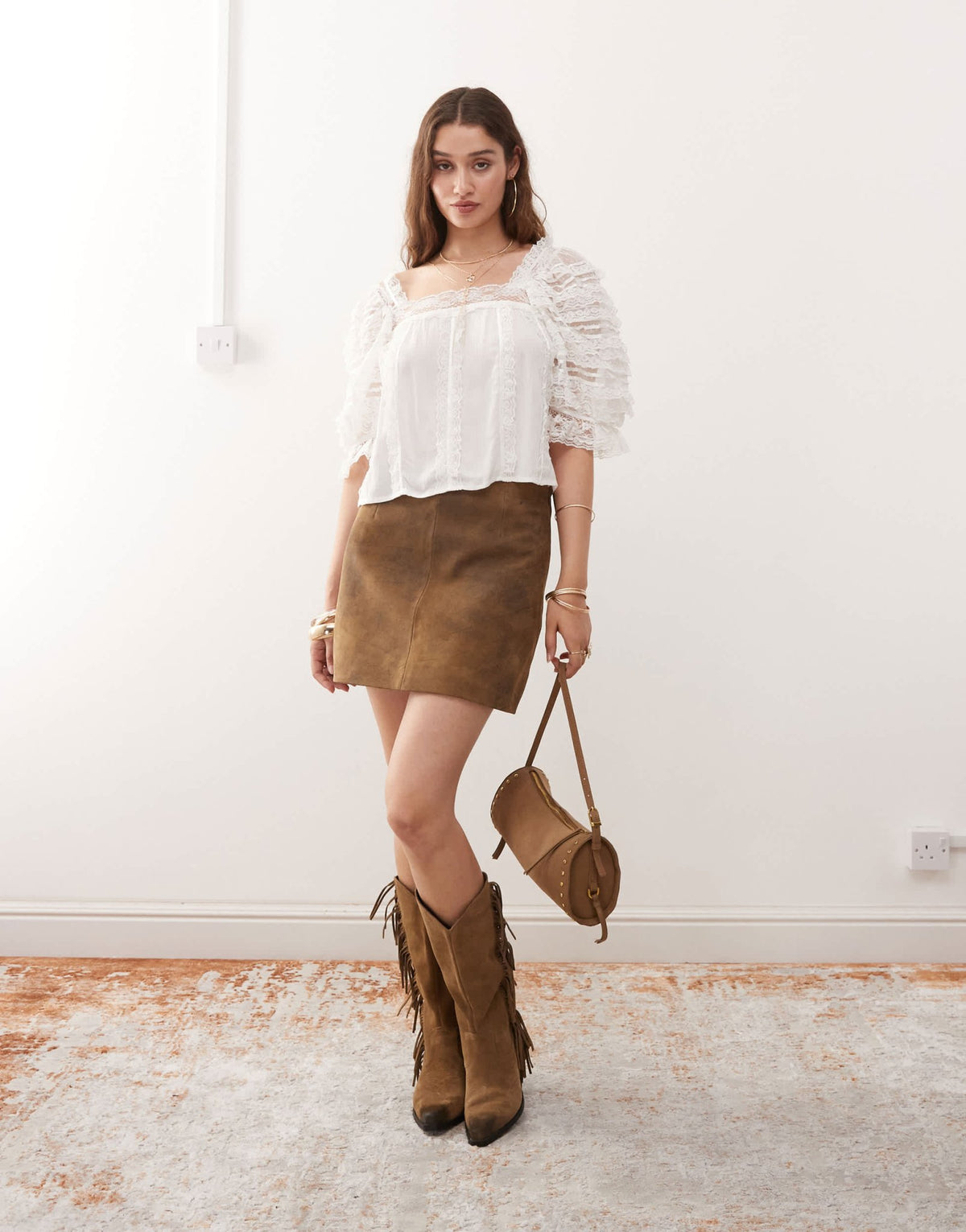 Miss Selfridge lace crochet mix blouse in cream - ASOS Sample Sale
