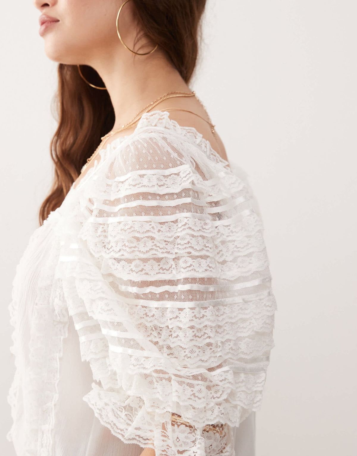 Miss Selfridge lace crochet mix blouse in cream - ASOS Sample Sale