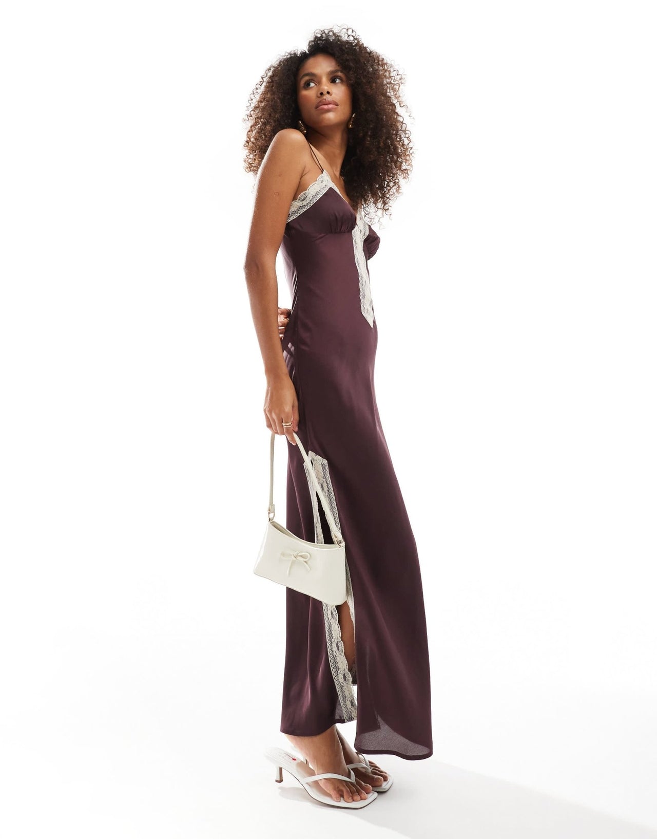 Miss Selfridge lace insert cami maxi dress in brown - ASOS Sample Sale