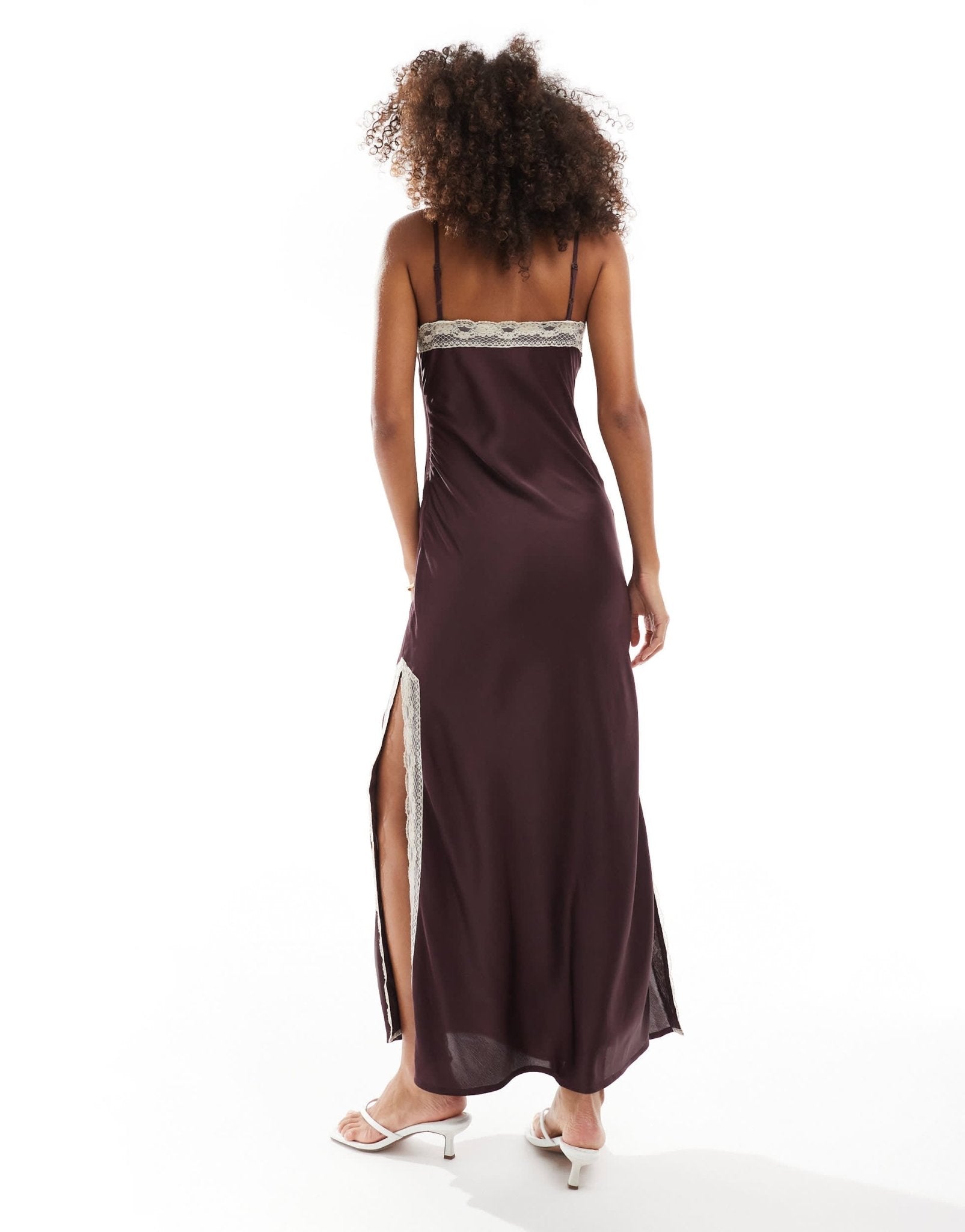 Miss Selfridge lace insert cami maxi dress in brown - ASOS Sample Sale