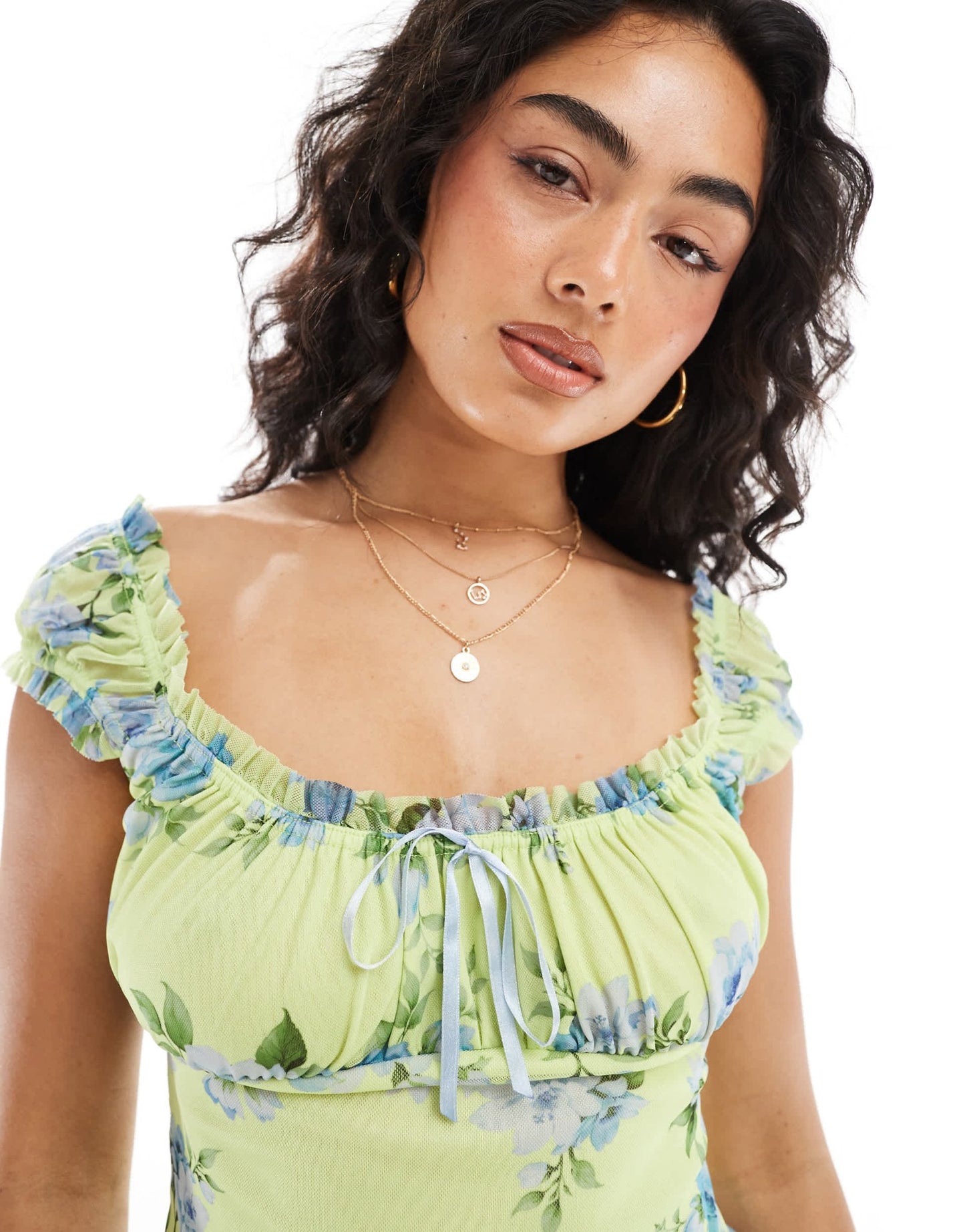 Miss Selfridge lace picot floral mesh corset top in yellow - ASOS Sample Sale