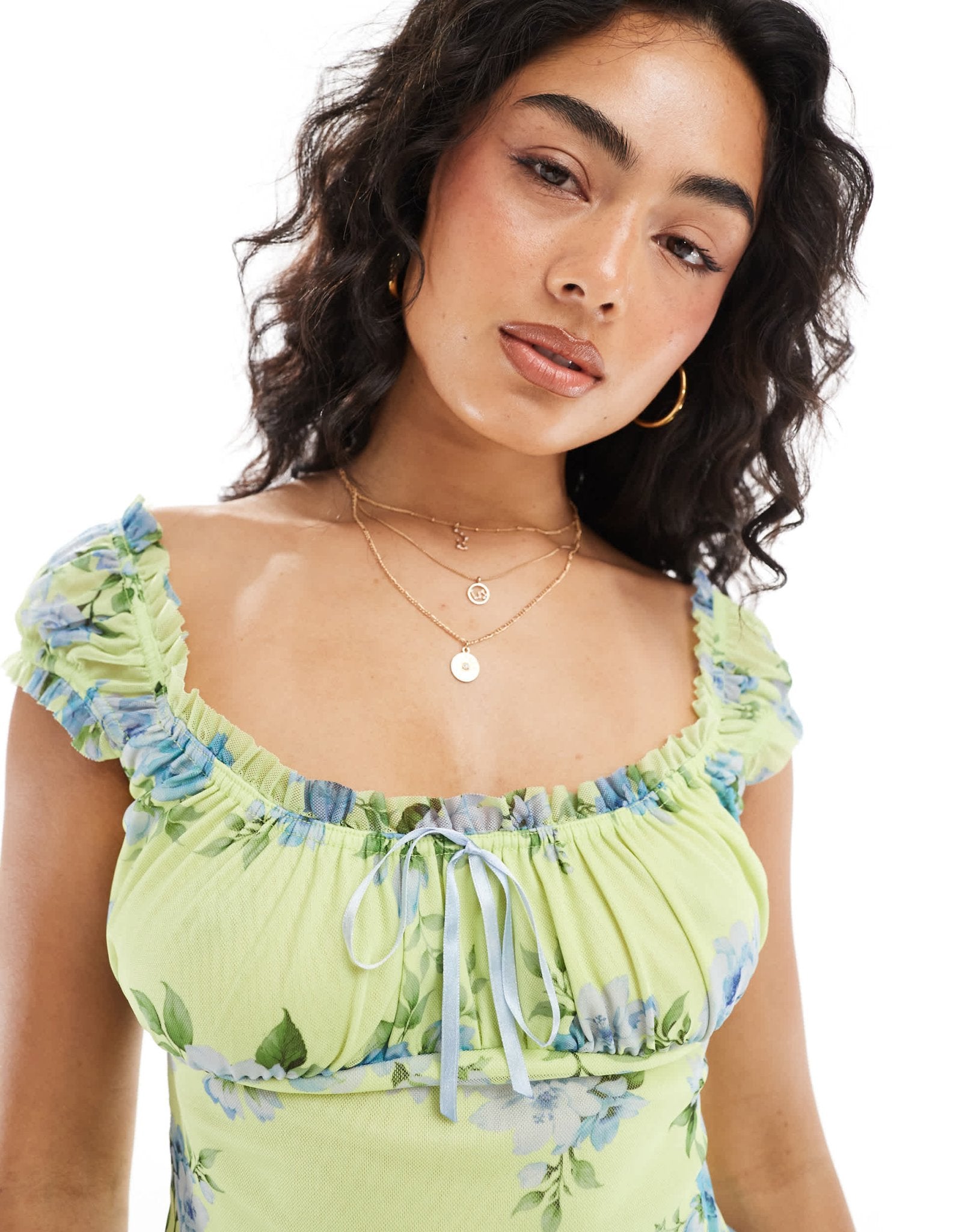 Miss Selfridge lace picot floral mesh corset top in yellow - ASOS Sample Sale