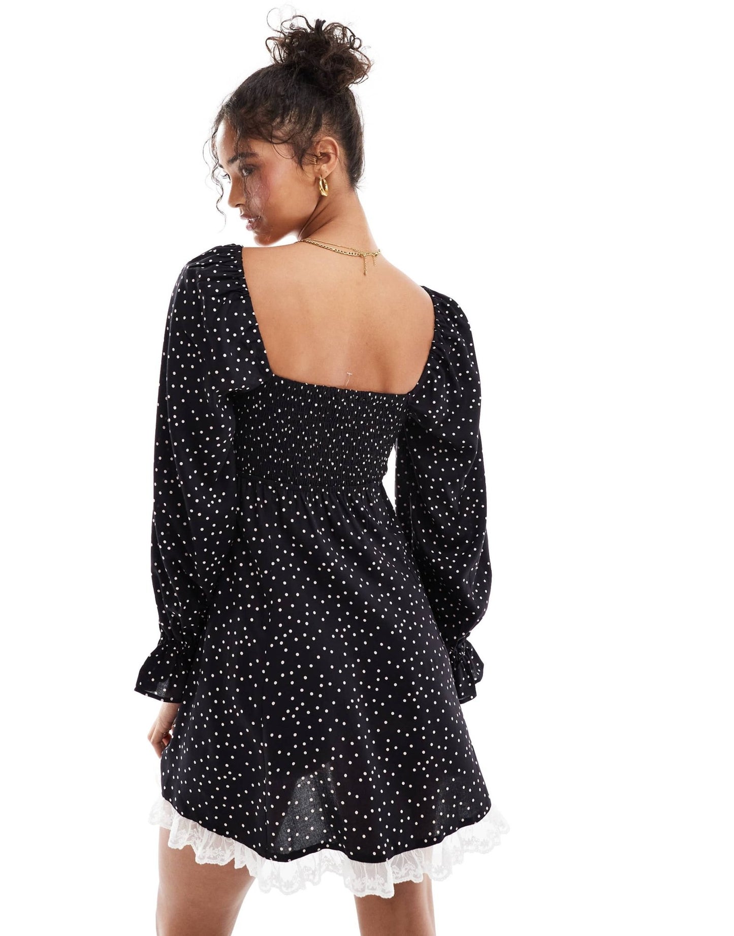 Miss Selfridge lace trim bow detail mini tea dress in polka dot - ASOS Sample Sale
