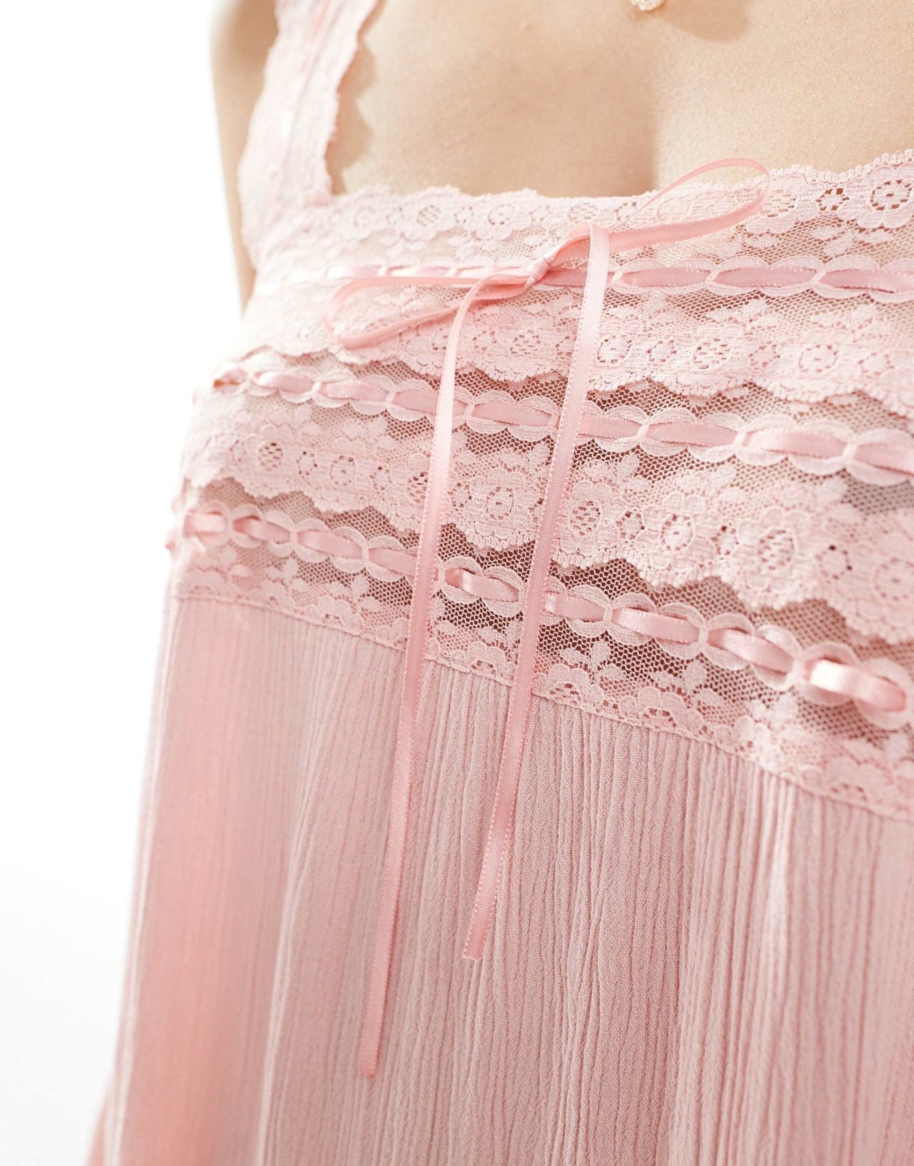 Miss Selfridge lace trim cheese cloth mini dress in Dusty Pink - ASOS Sample Sale