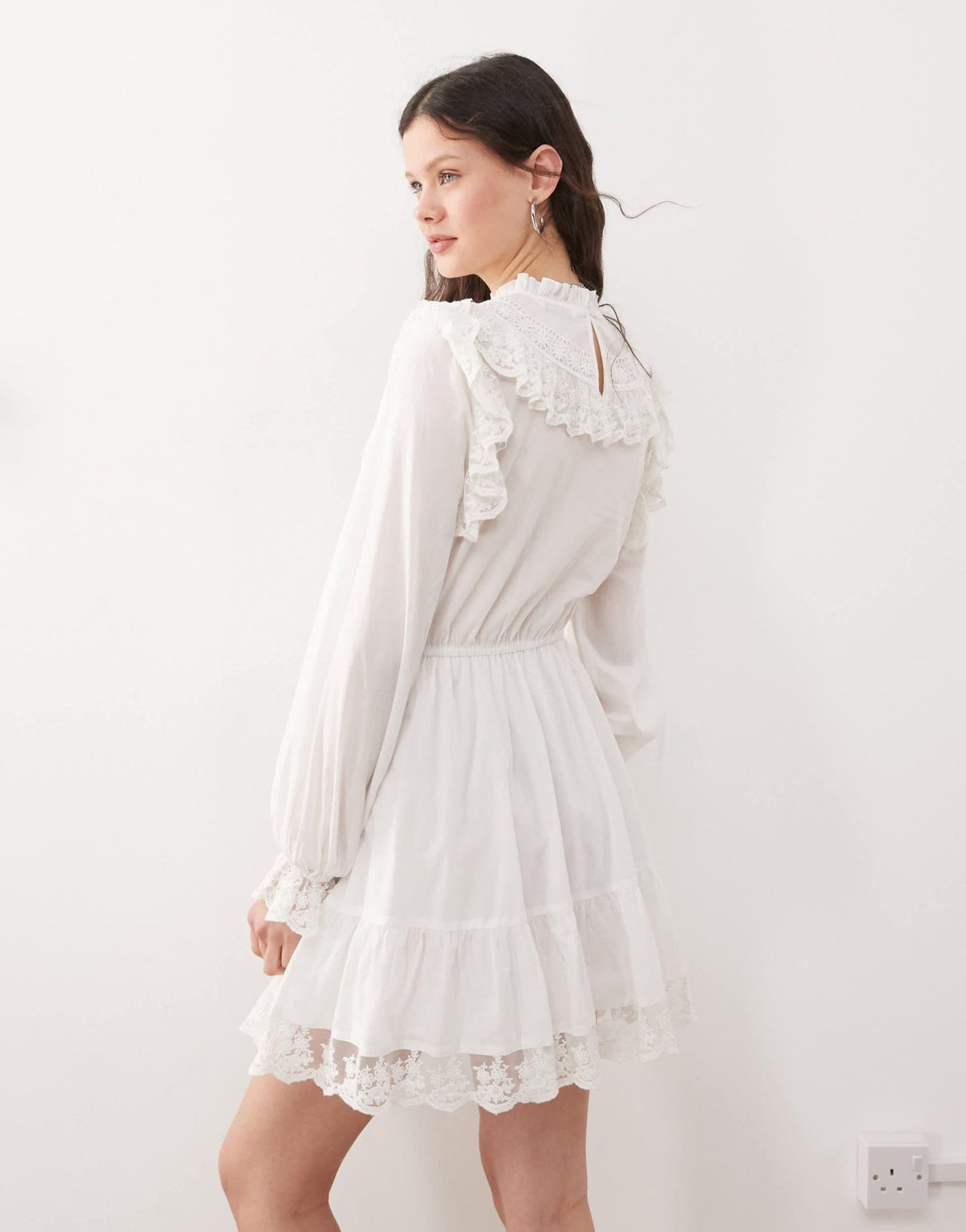 Miss Selfridge lace trim heritage woven mini dress in white - ASOS Sample Sale