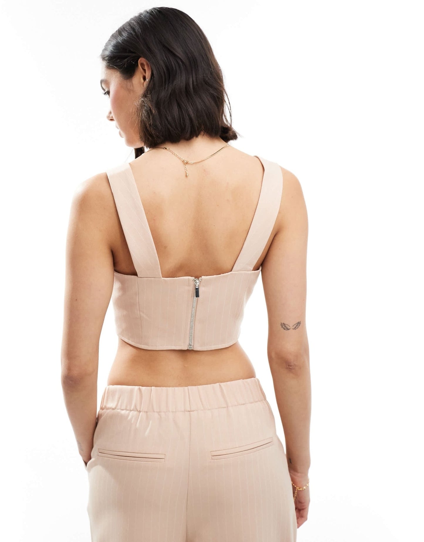 Miss Selfridge lace up corset crop top co ord in pink pinstripe - ASOS Sample Sale