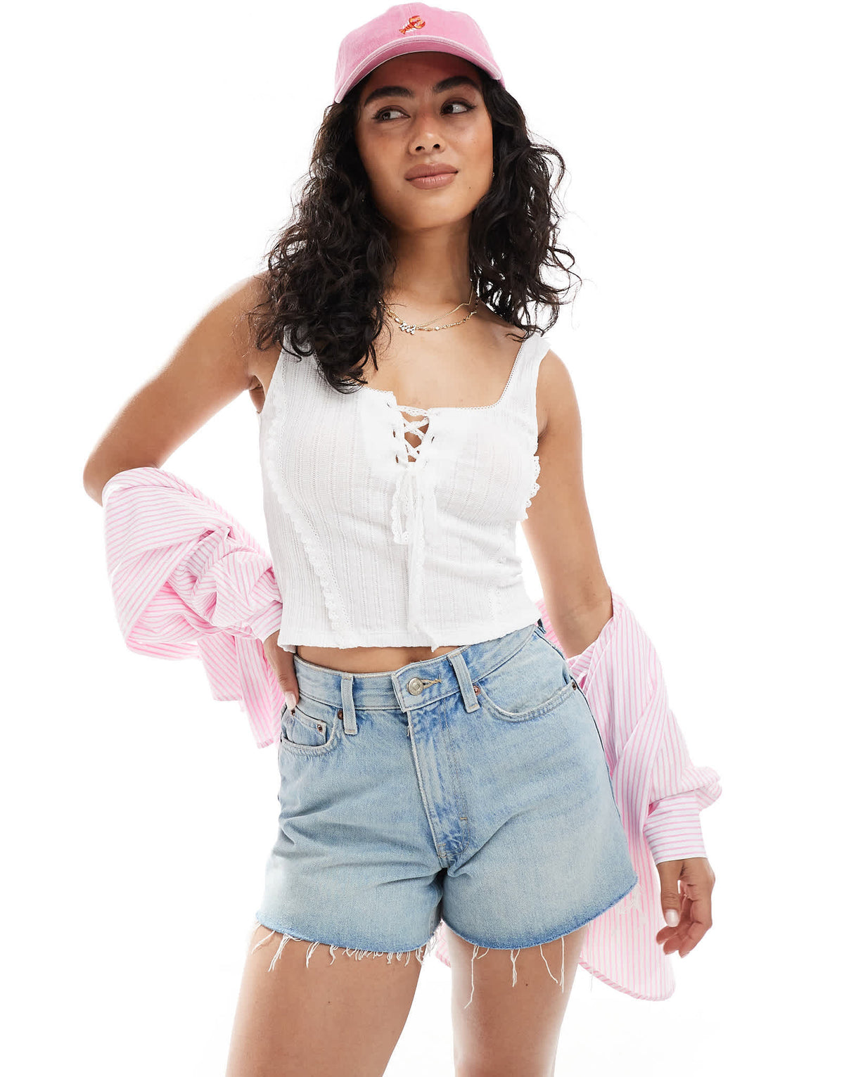 Miss Selfridge lace up detail cami top in white - ASOS Sample Sale