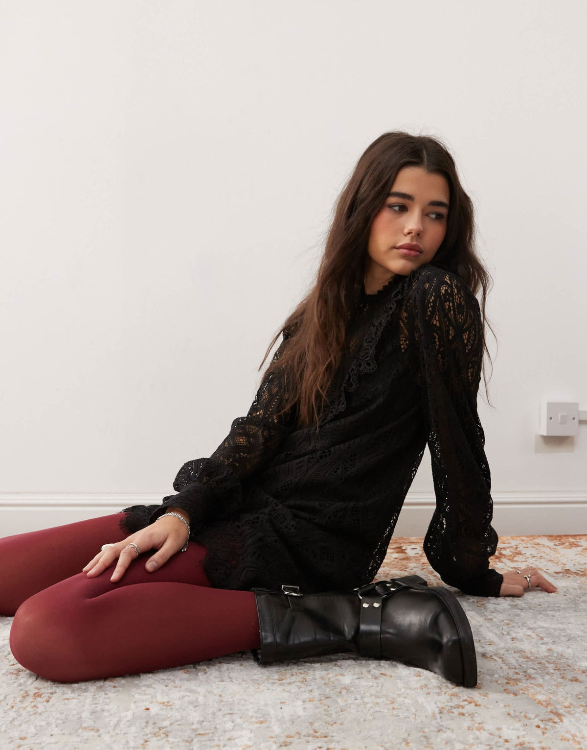 Miss Selfridge lace victoriana mini dress in black - ASOS Sample Sale