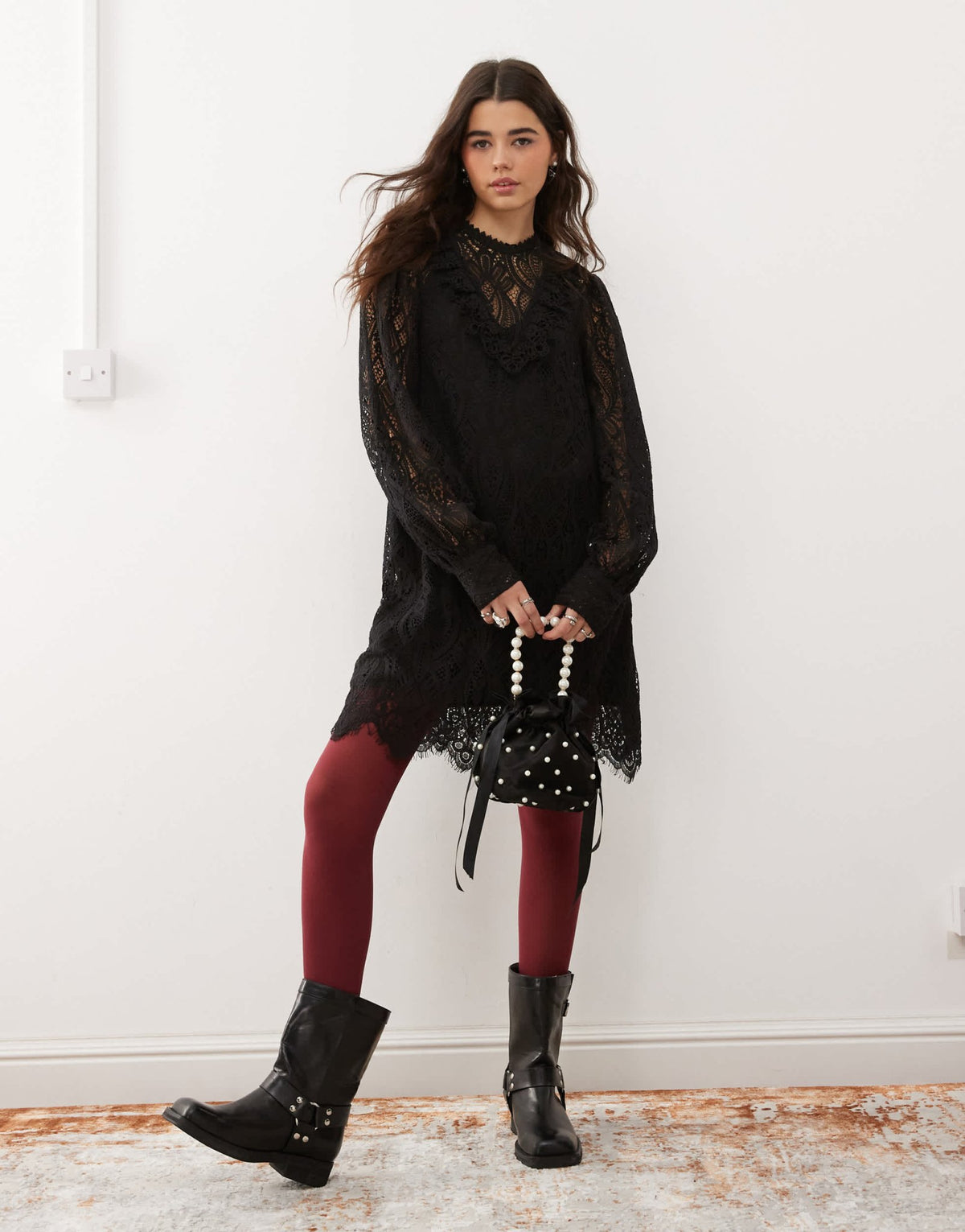 Miss Selfridge lace victoriana mini dress in black - ASOS Sample Sale
