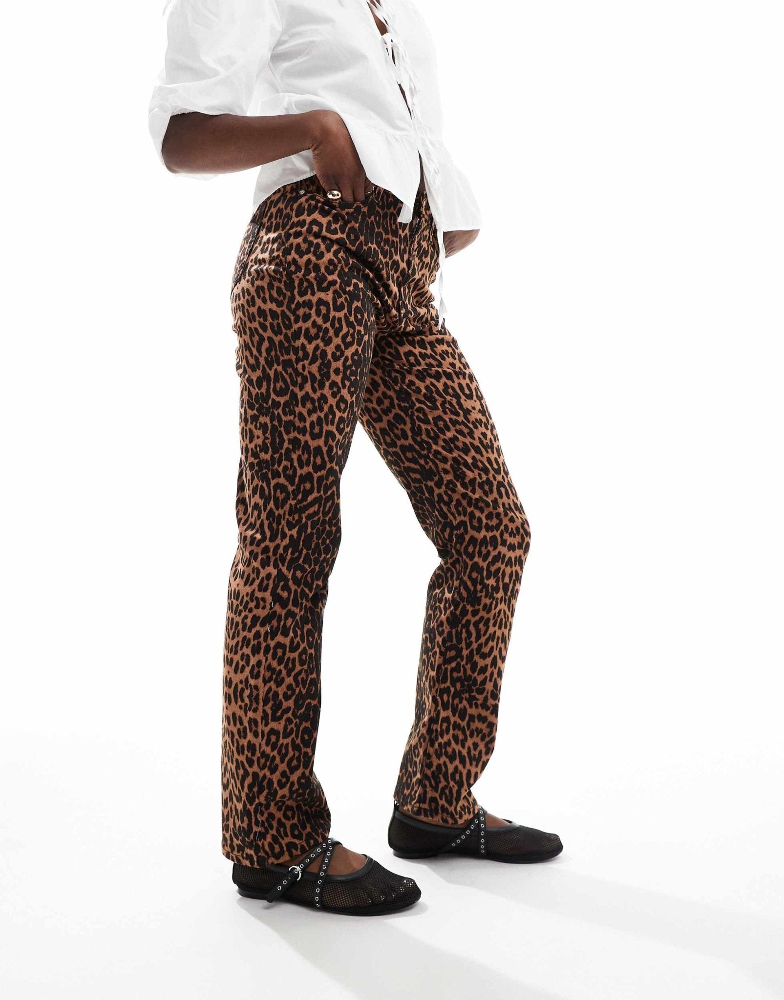 Miss Selfridge leopard straight leg jean - ASOS Sample Sale
