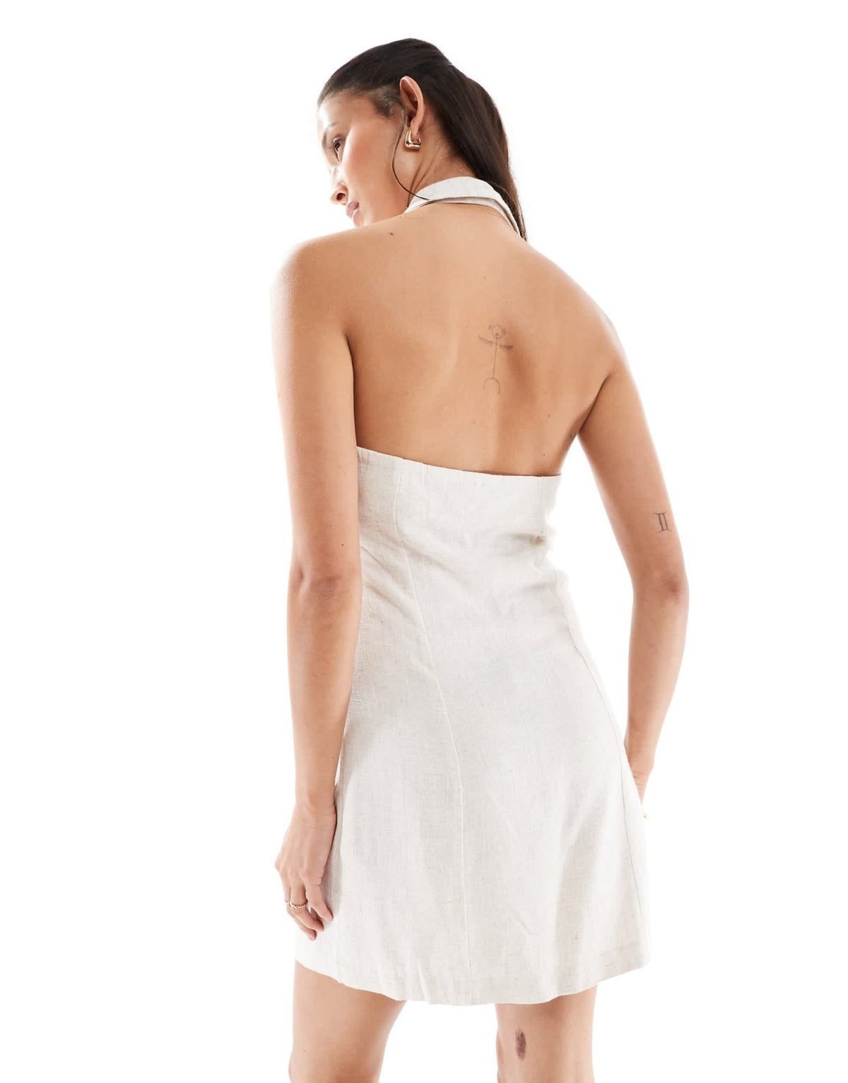 Miss Selfridge linen blend collared halter mini dress in stone - ASOS Sample Sale