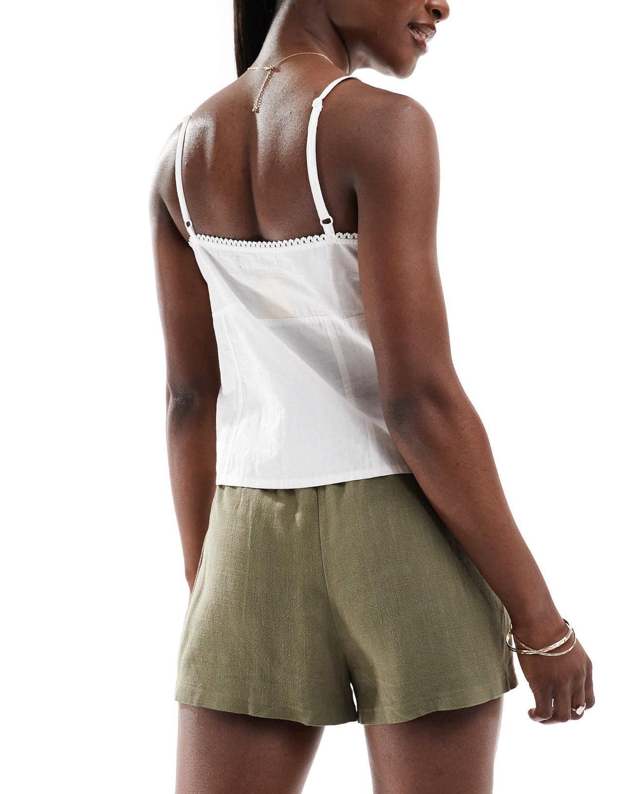 Miss Selfridge linen blend pull on shorts in khaki - ASOS Sample Sale
