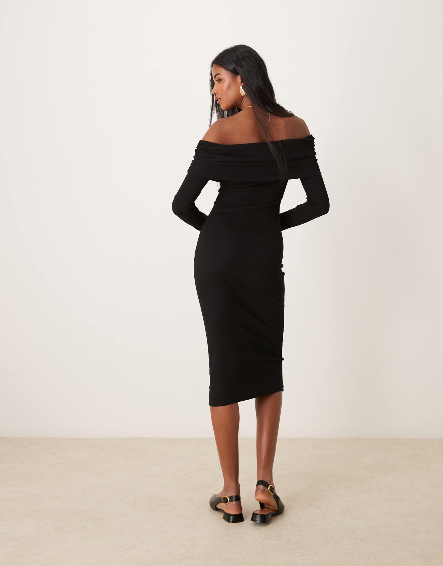 Miss Selfridge long sleeve bardot maxi dress in black - ASOS Sample Sale