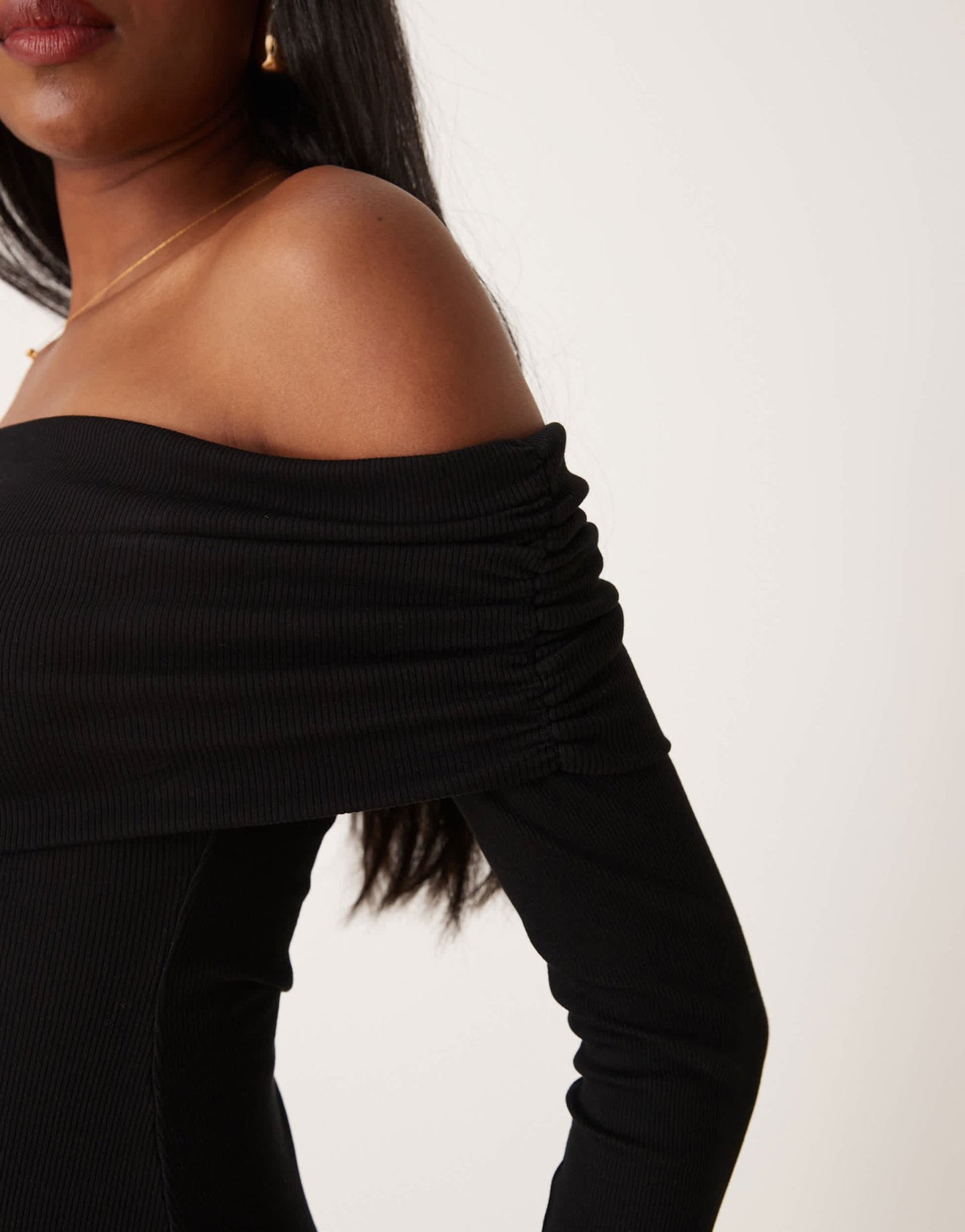 Miss Selfridge long sleeve bardot maxi dress in black - ASOS Sample Sale