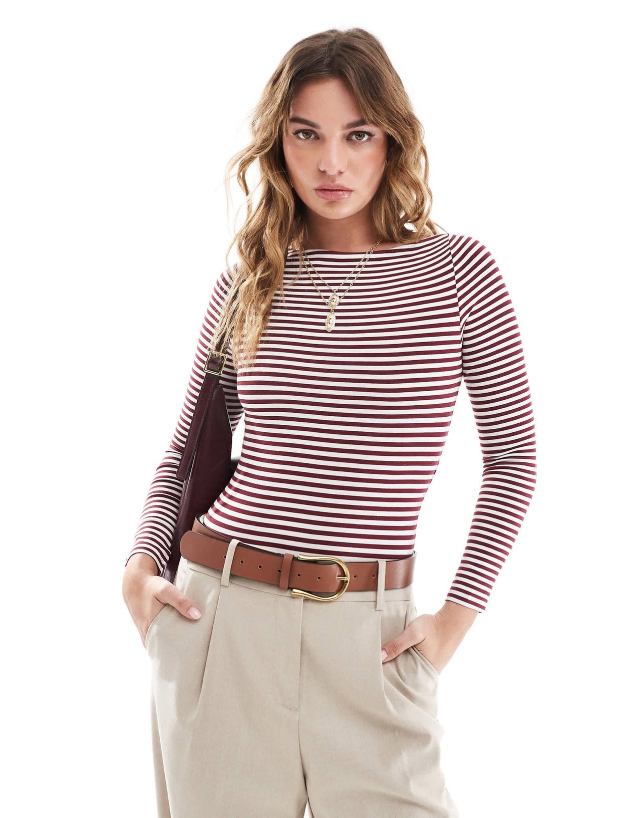 Miss Selfridge long sleeve boat neck bodysuit in stripe - ASOS Sample Sale