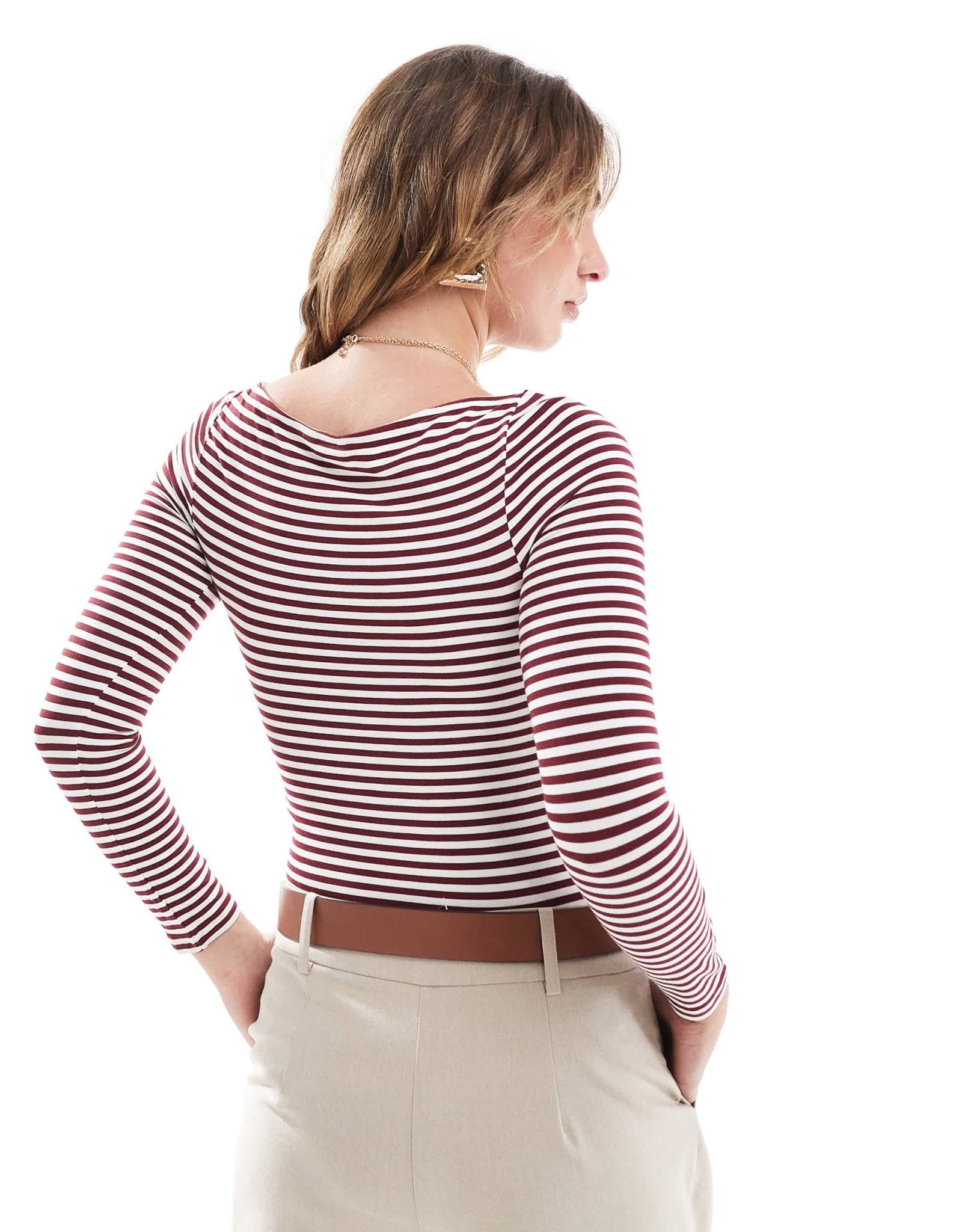 Miss Selfridge long sleeve boat neck bodysuit in stripe - ASOS Sample Sale
