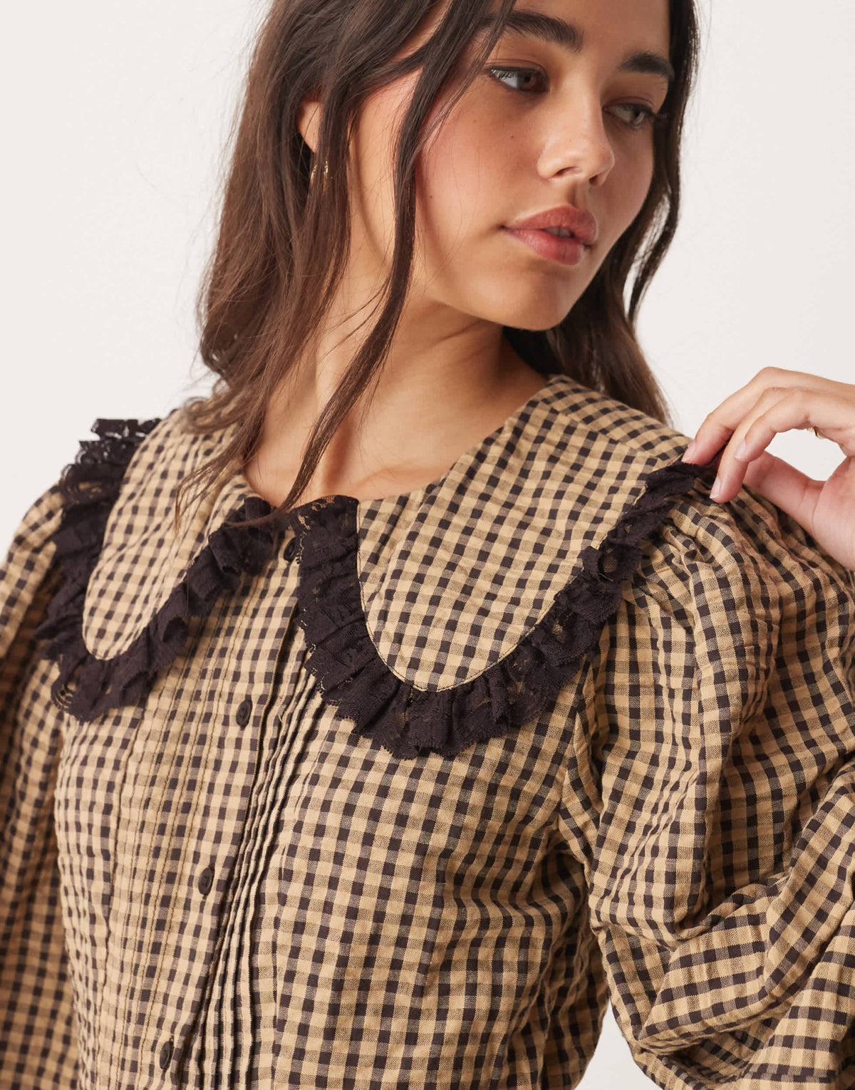 Miss Selfridge long sleeve collar tea dress in check - ASOS Sample Sale
