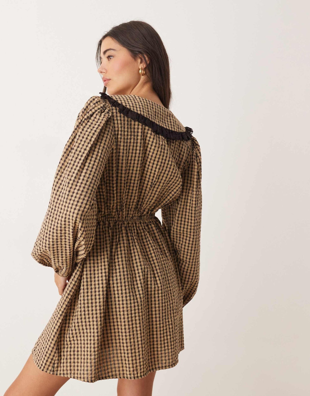 Miss Selfridge long sleeve collar tea dress in check - ASOS Sample Sale