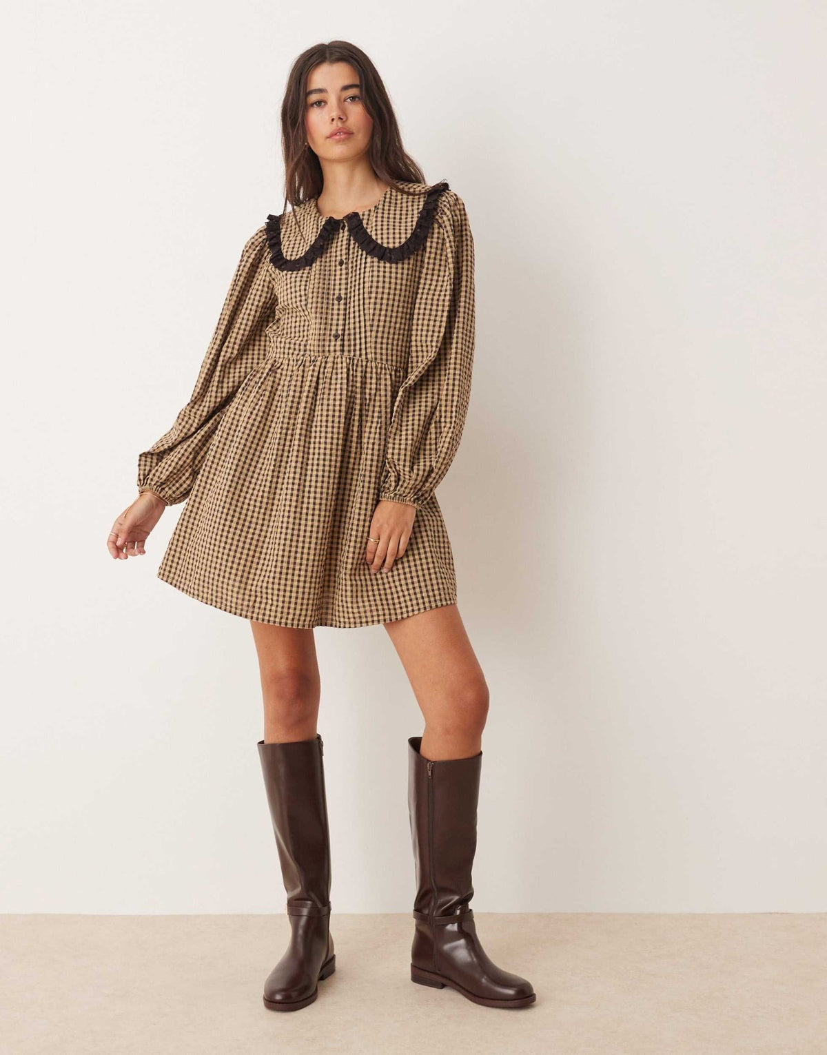 Miss Selfridge long sleeve collar tea dress in check - ASOS Sample Sale