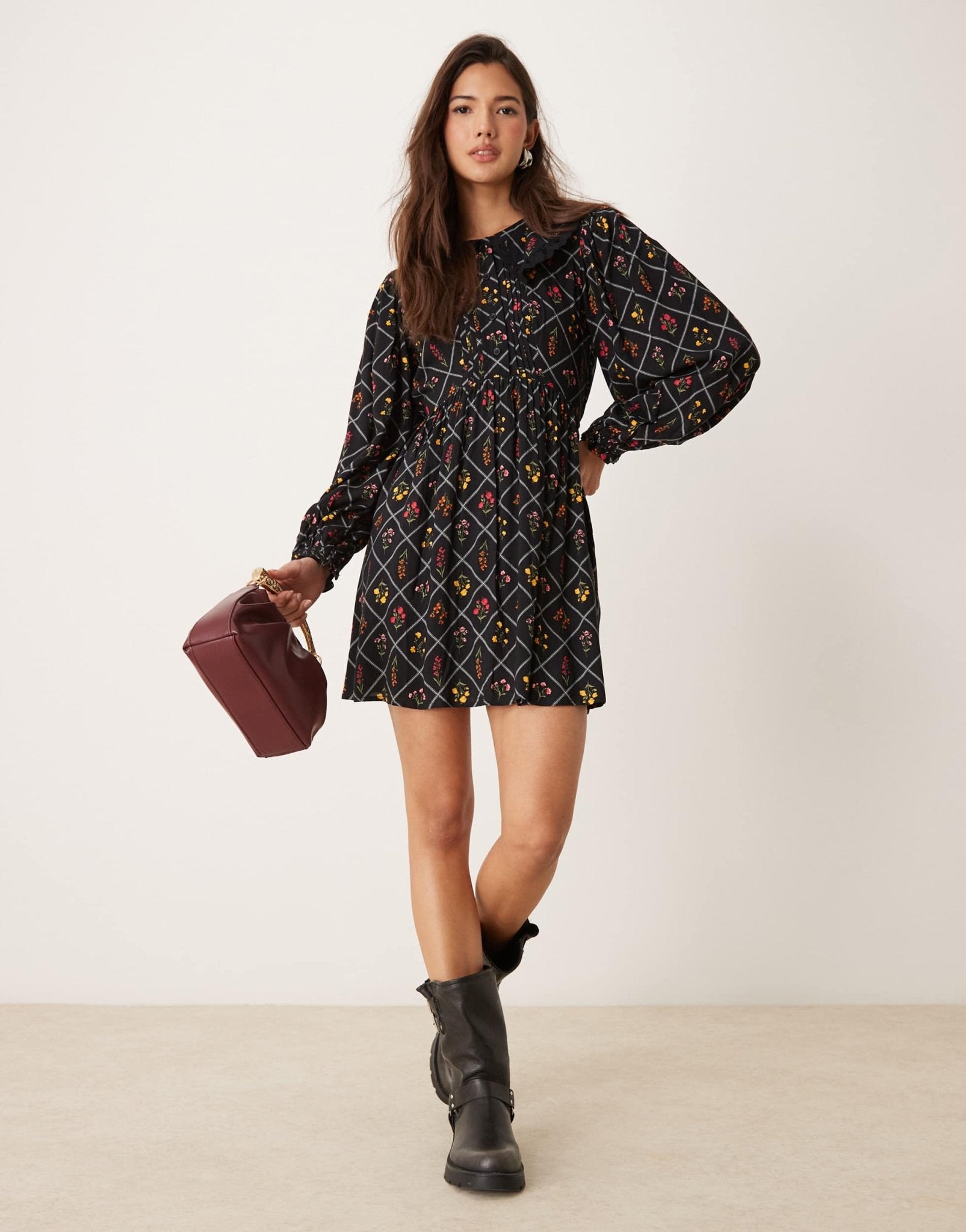Miss Selfridge long sleeve lace mini dress in print - ASOS Sample Sale