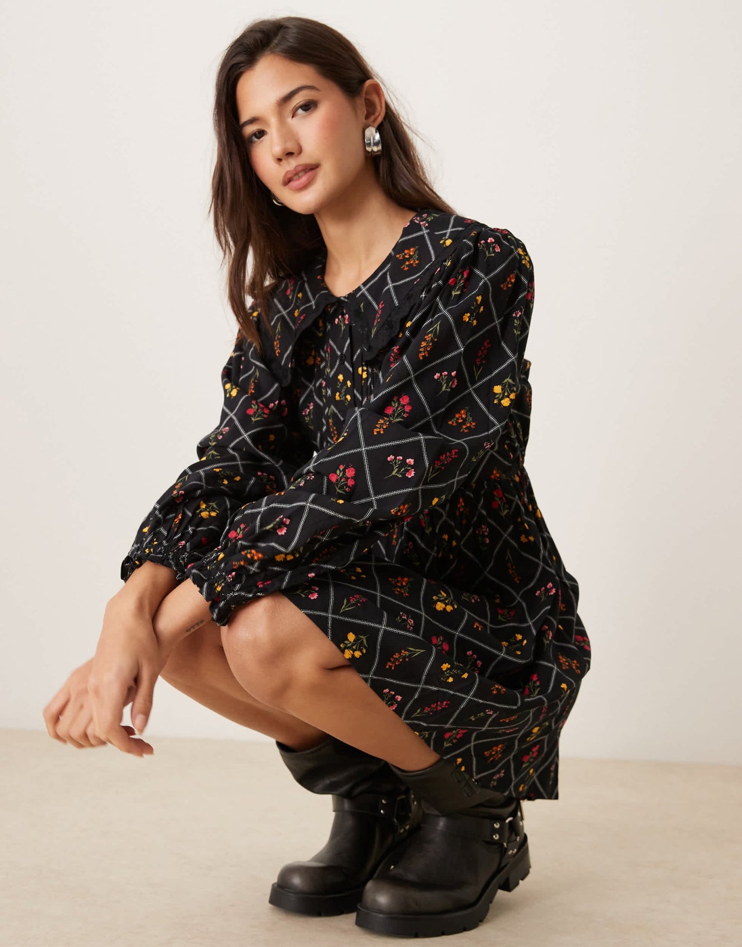 Miss Selfridge long sleeve lace mini dress in print - ASOS Sample Sale