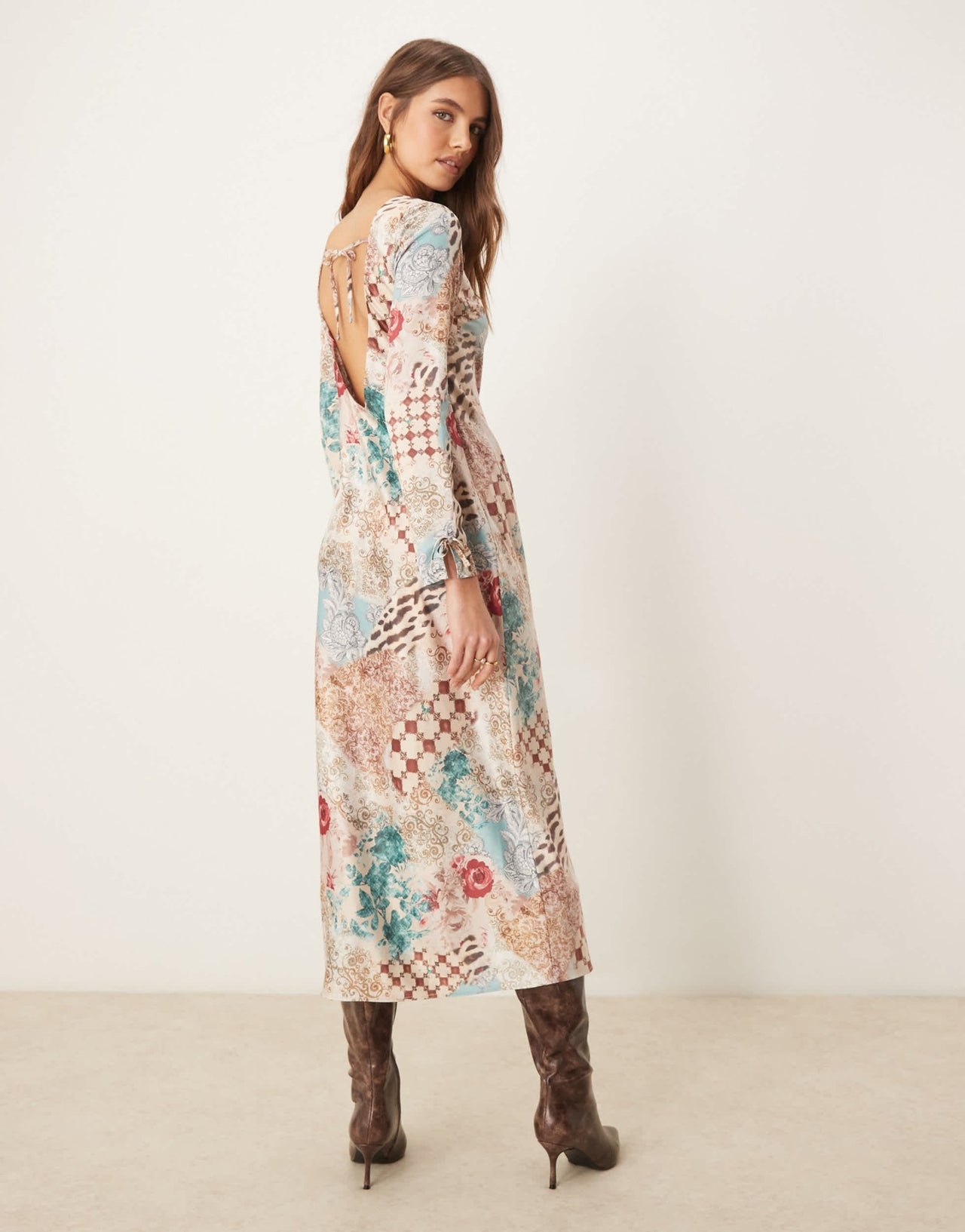Miss Selfridge long sleeve maxi dress in multi print - ASOS Sample Sale