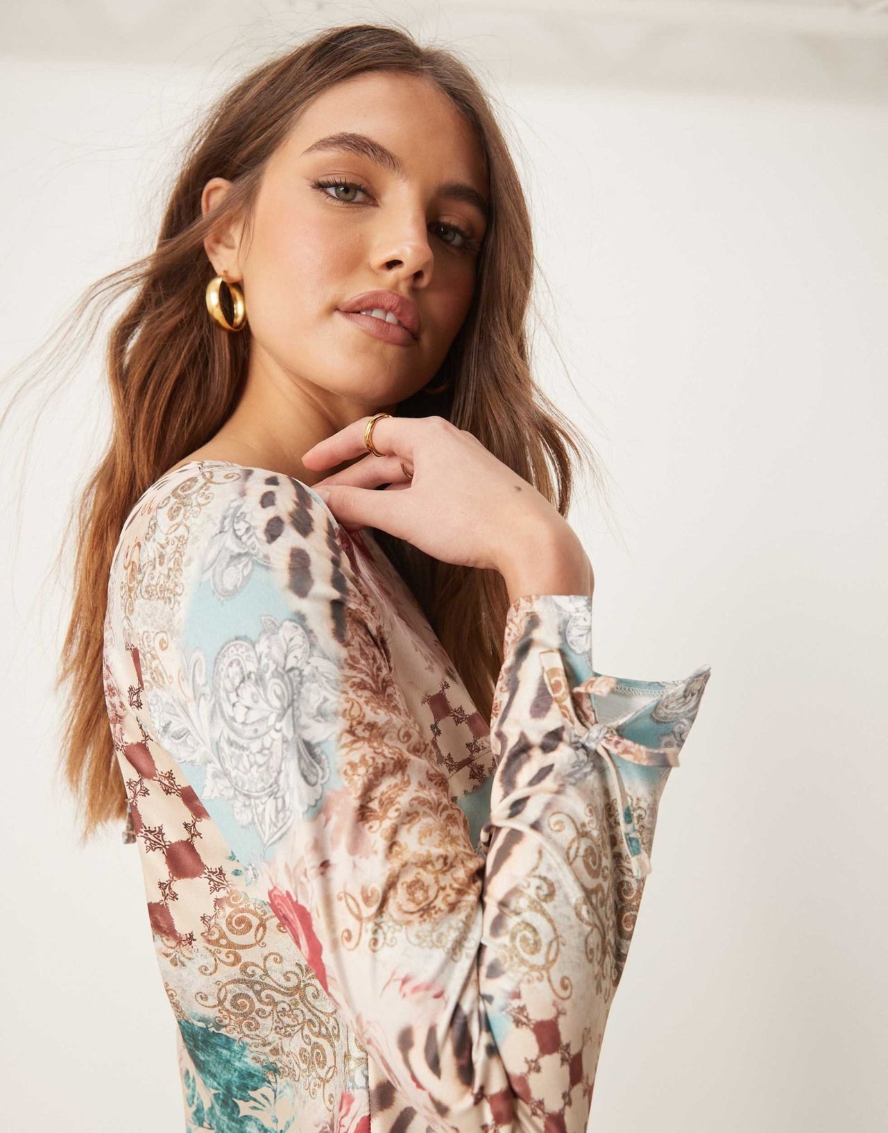 Miss Selfridge long sleeve maxi dress in multi print - ASOS Sample Sale