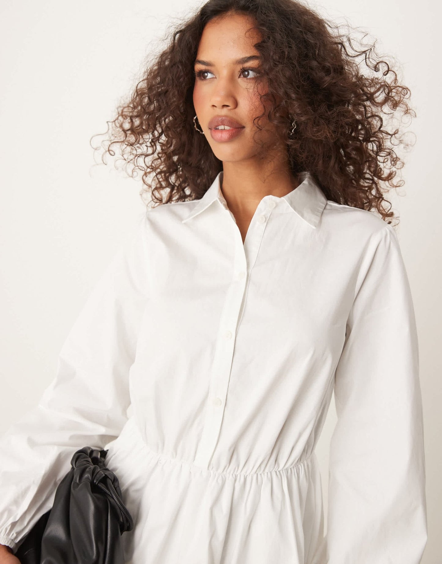 Miss Selfridge long sleeve mini shirt dress in white - ASOS Sample Sale