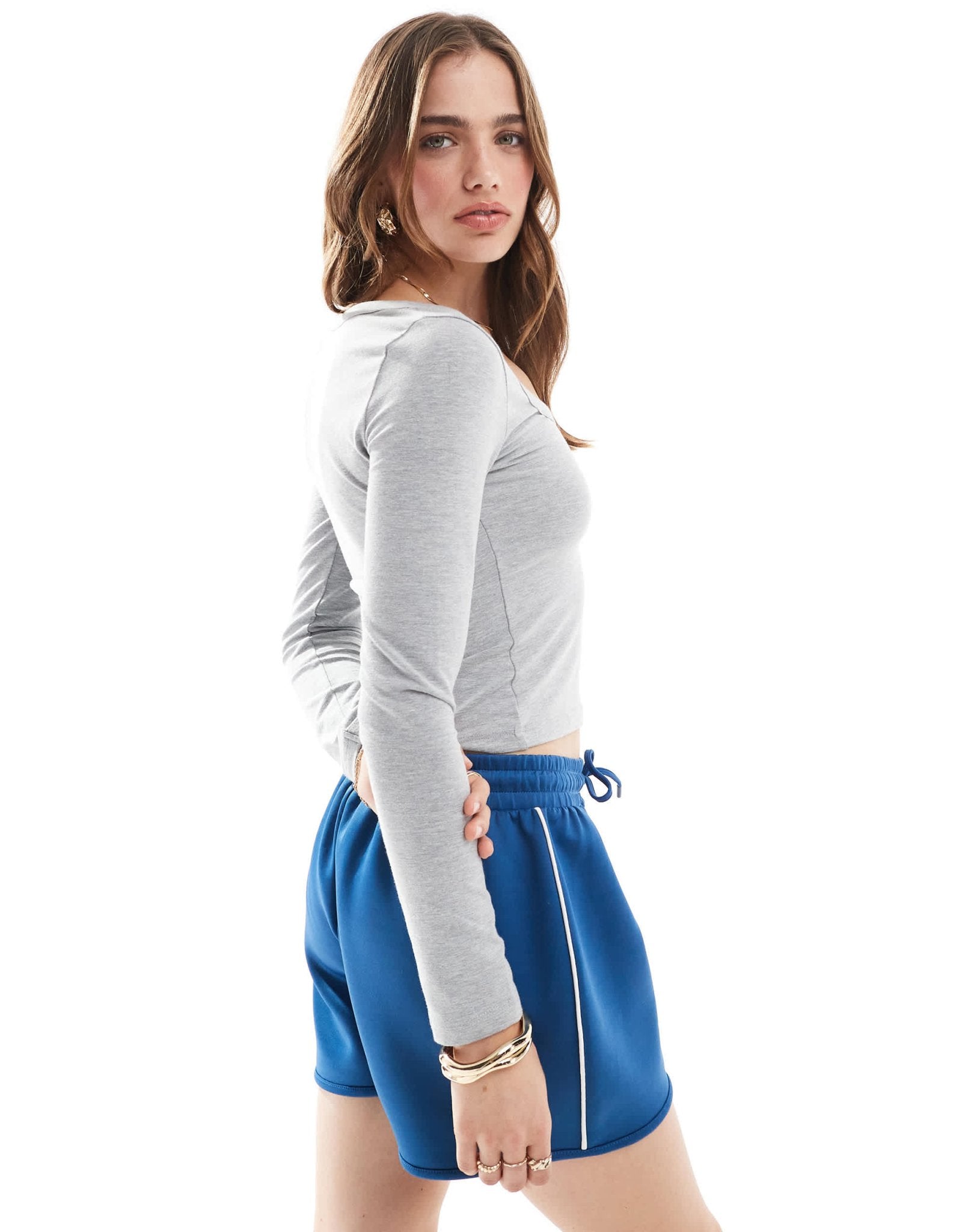 Miss Selfridge long sleeve scoop neck top in grey marl - ASOS Sample Sale