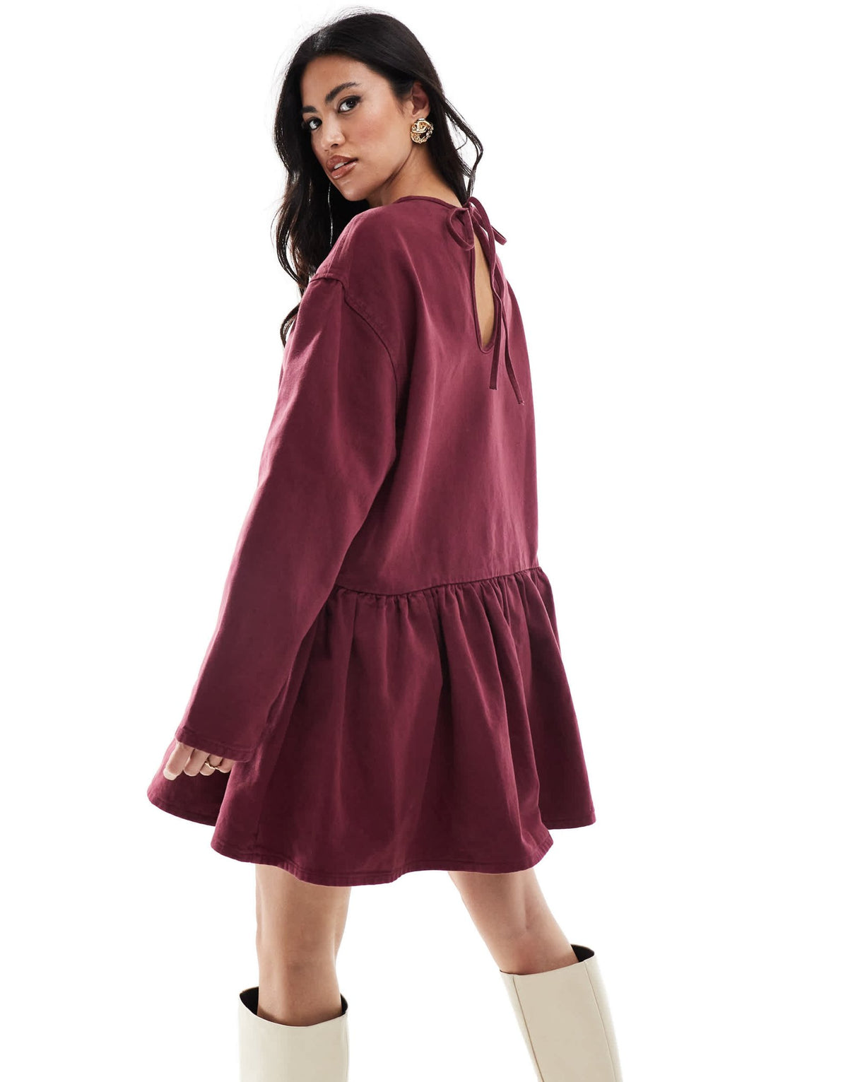 Miss Selfridge long sleeve tie neck denim tee dress - ASOS Sample Sale