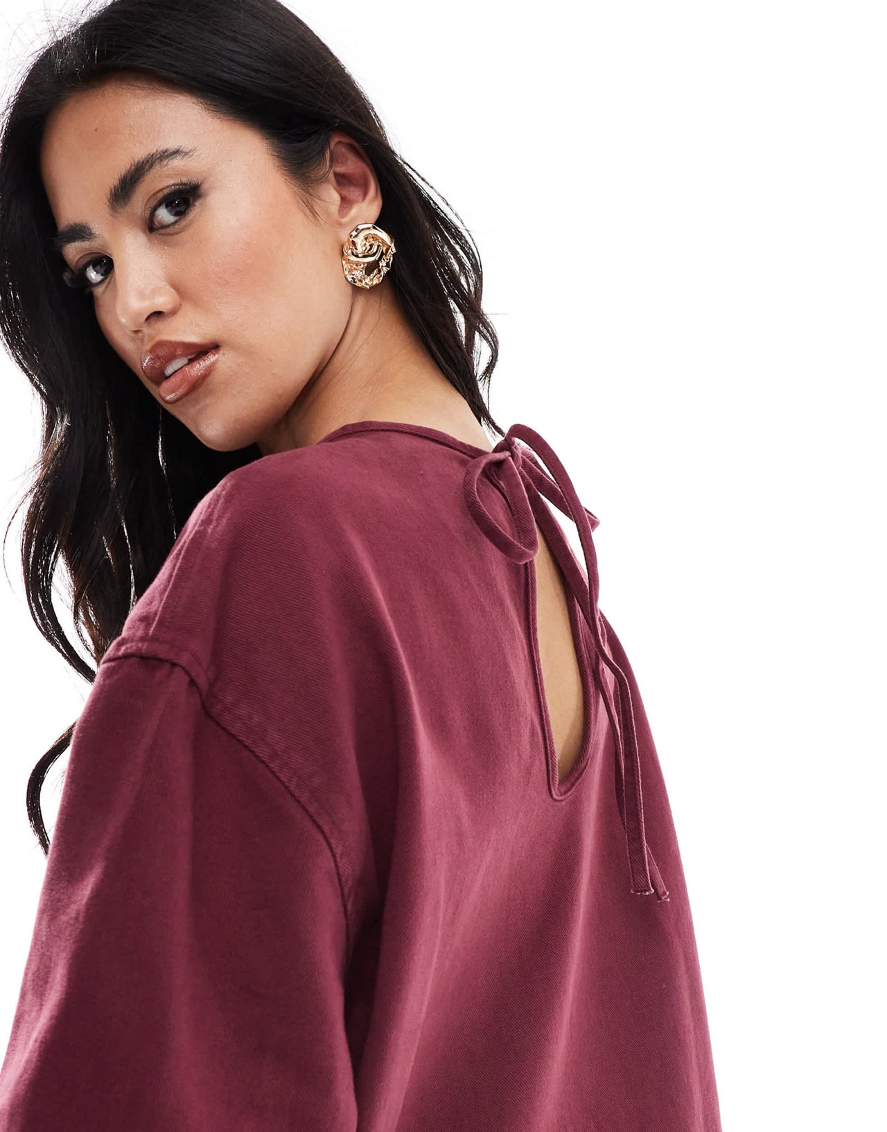 Miss Selfridge long sleeve tie neck denim tee dress - ASOS Sample Sale