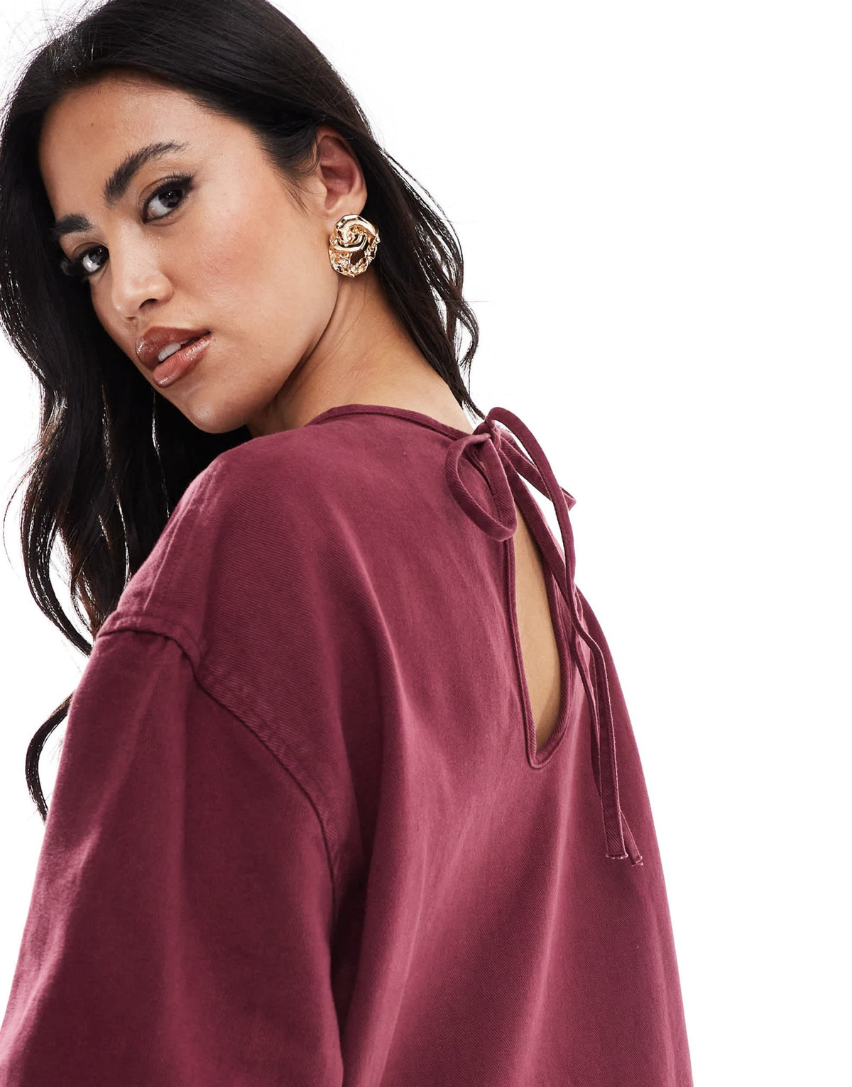 Miss Selfridge long sleeve tie neck denim tee dress - ASOS Sample Sale