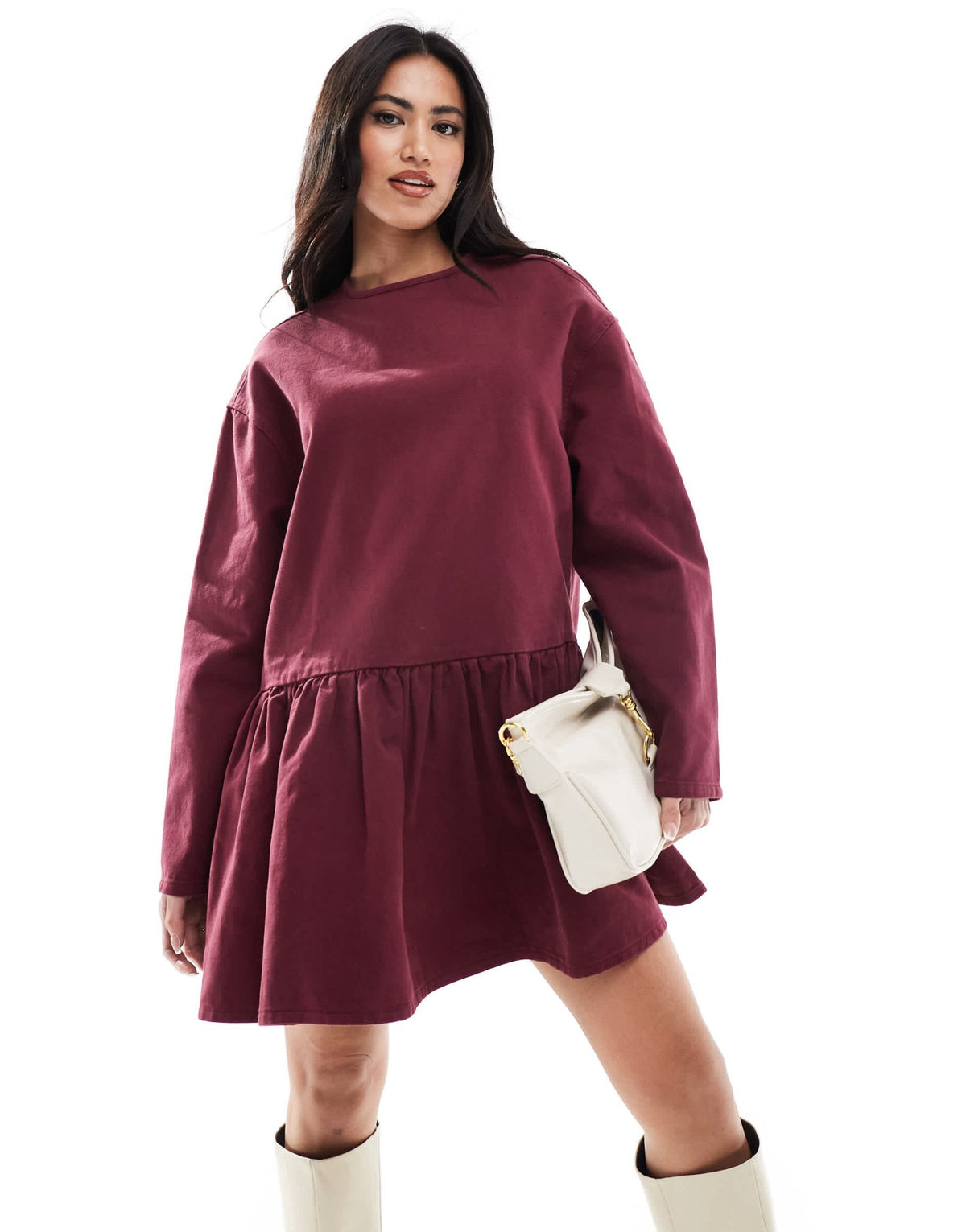 Miss Selfridge long sleeve tie neck denim tee dress - ASOS Sample Sale