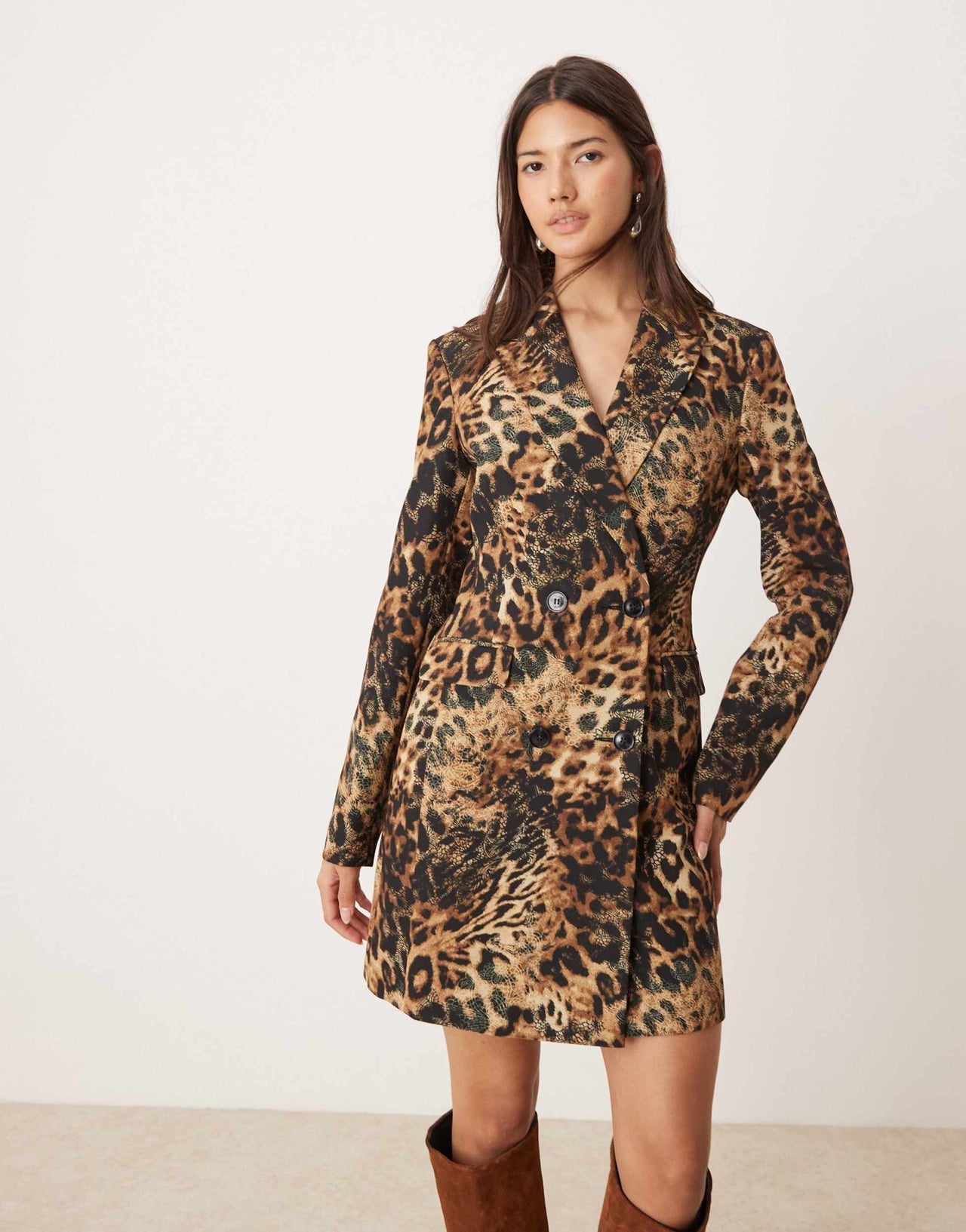 Miss Selfridge longline blazer dress in animal print - ASOS Sample Sale