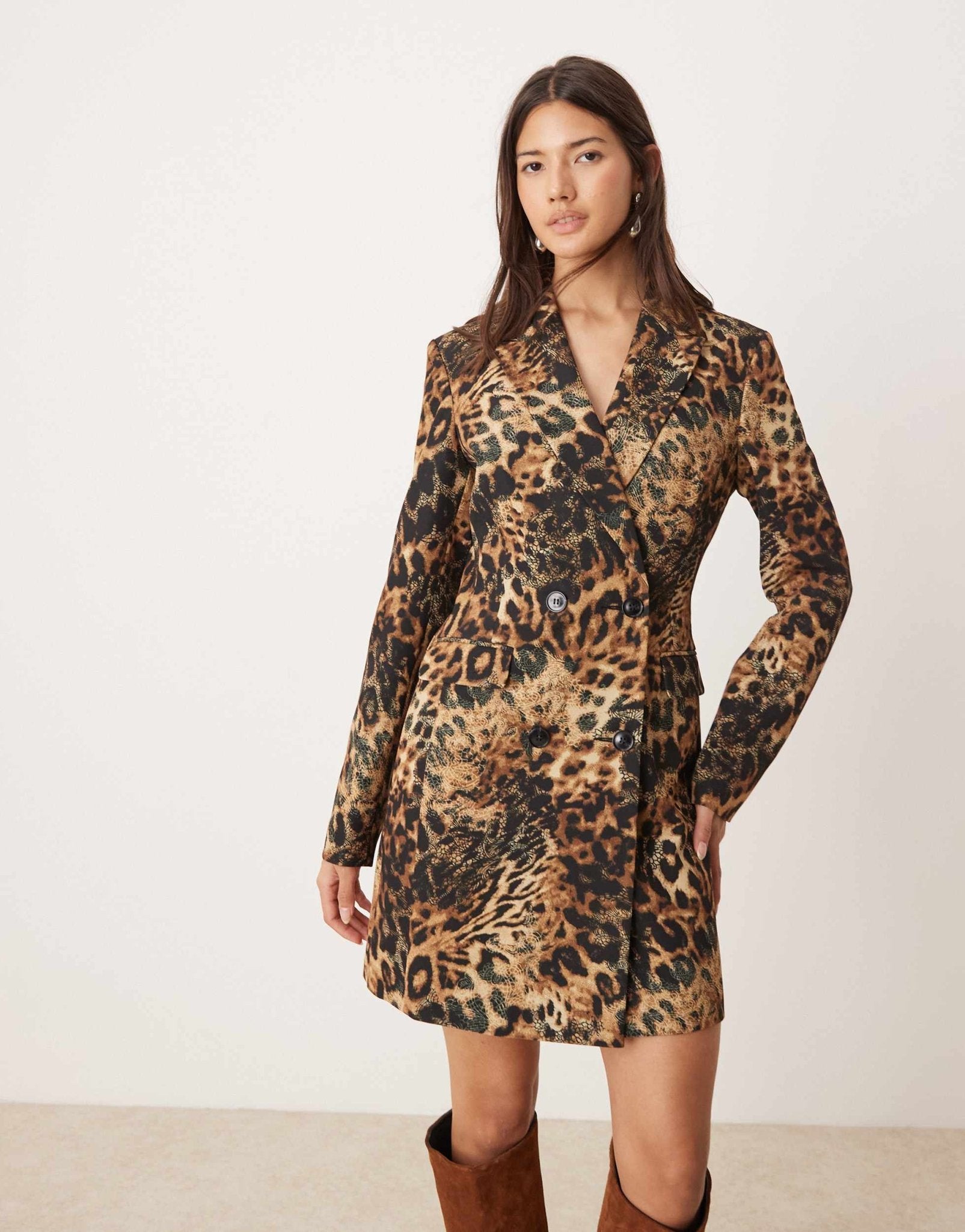 Miss Selfridge longline blazer dress in animal print - ASOS Sample Sale