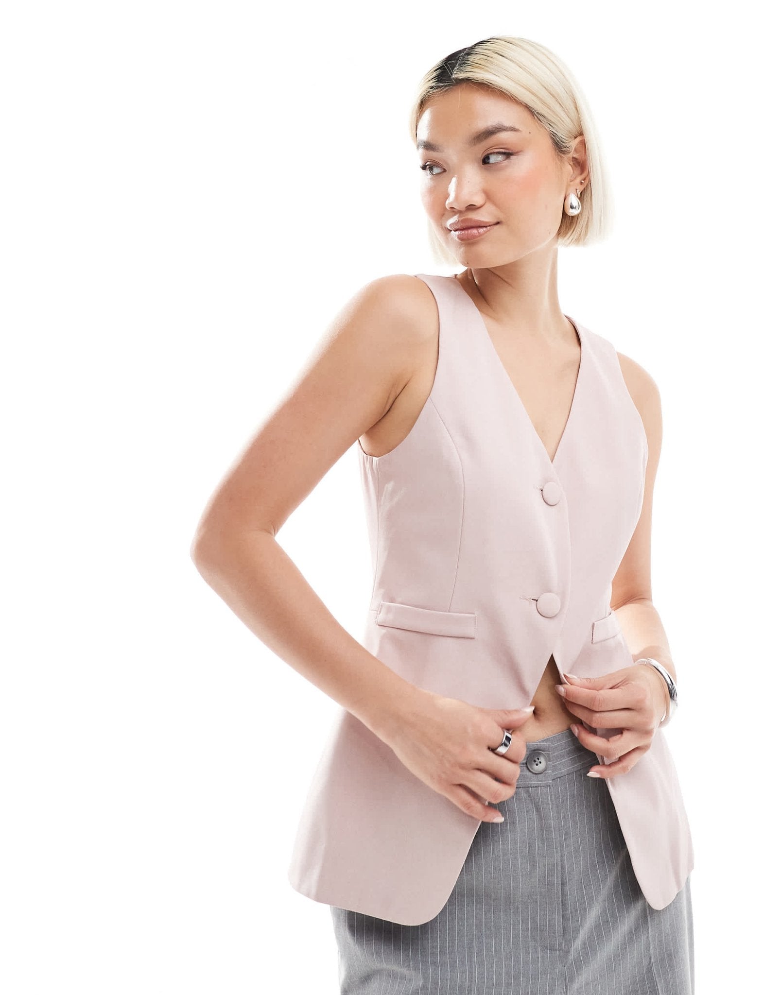 Miss Selfridge longline waistcoat in light pink - ASOS Sample Sale