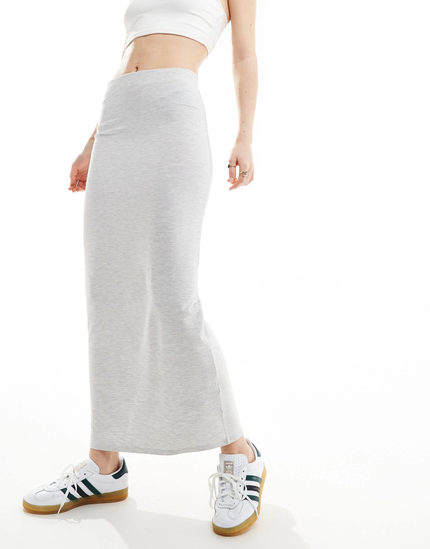 Miss Selfridge low rise maxi skirt in grey marl - ASOS Sample Sale