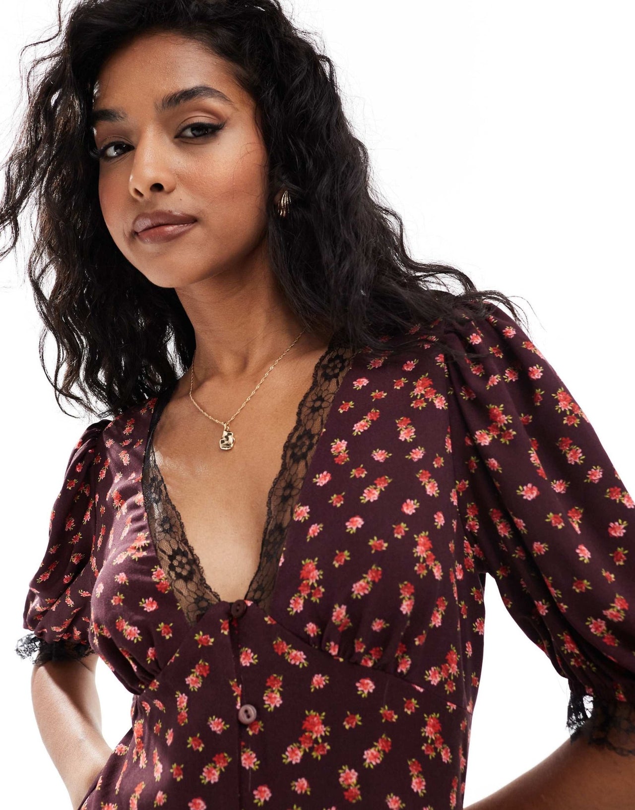 Miss Selfridge maxi tea dress in burgundy floral - ASOS Sample Sale