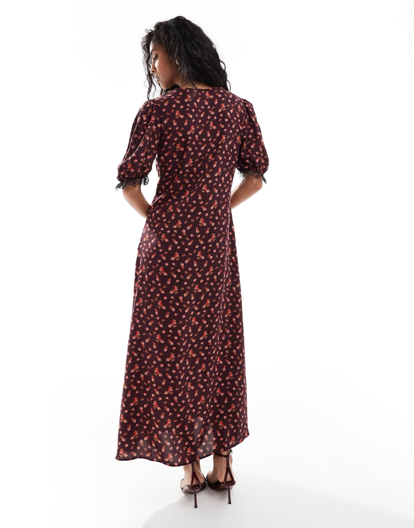 Miss Selfridge maxi tea dress in burgundy floral - ASOS Sample Sale