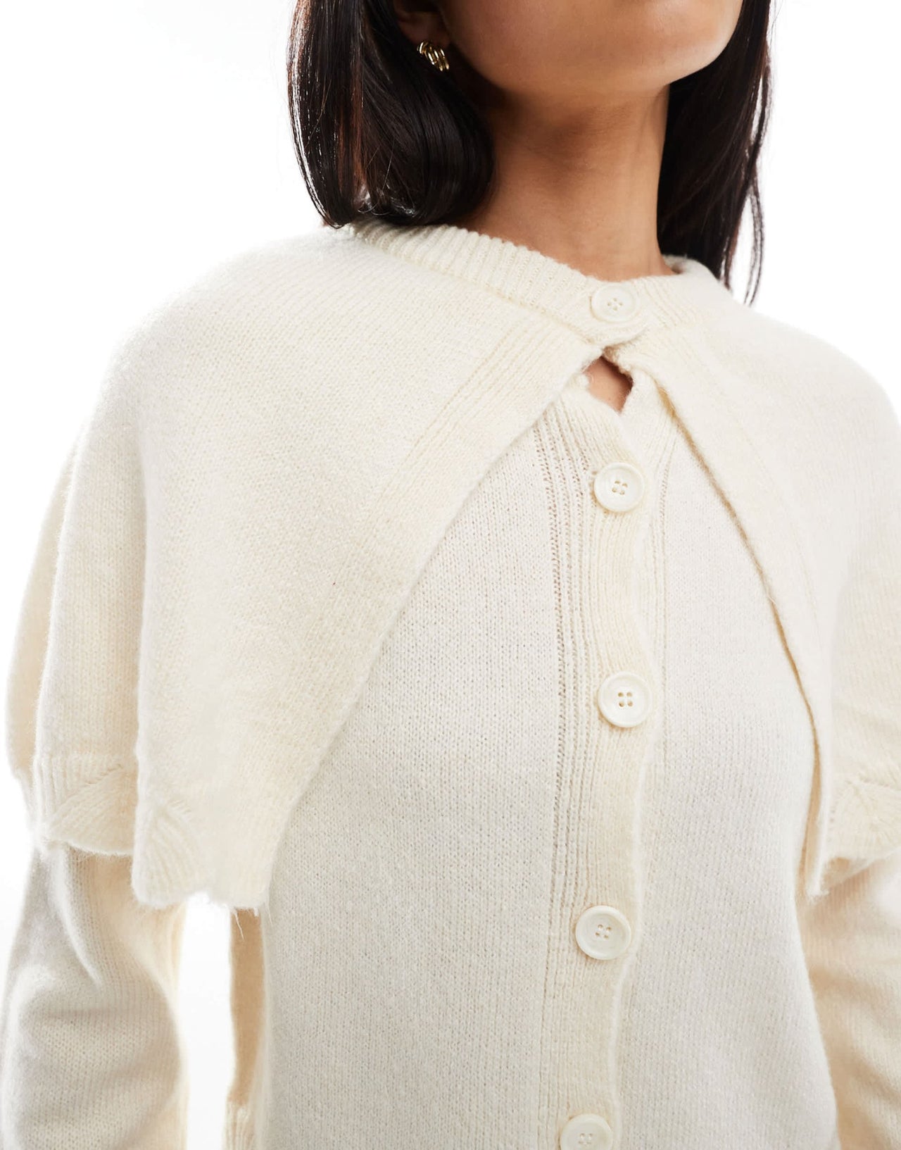 Miss Selfridge mock cape button up cardigan in cream - ASOS Sample Sale