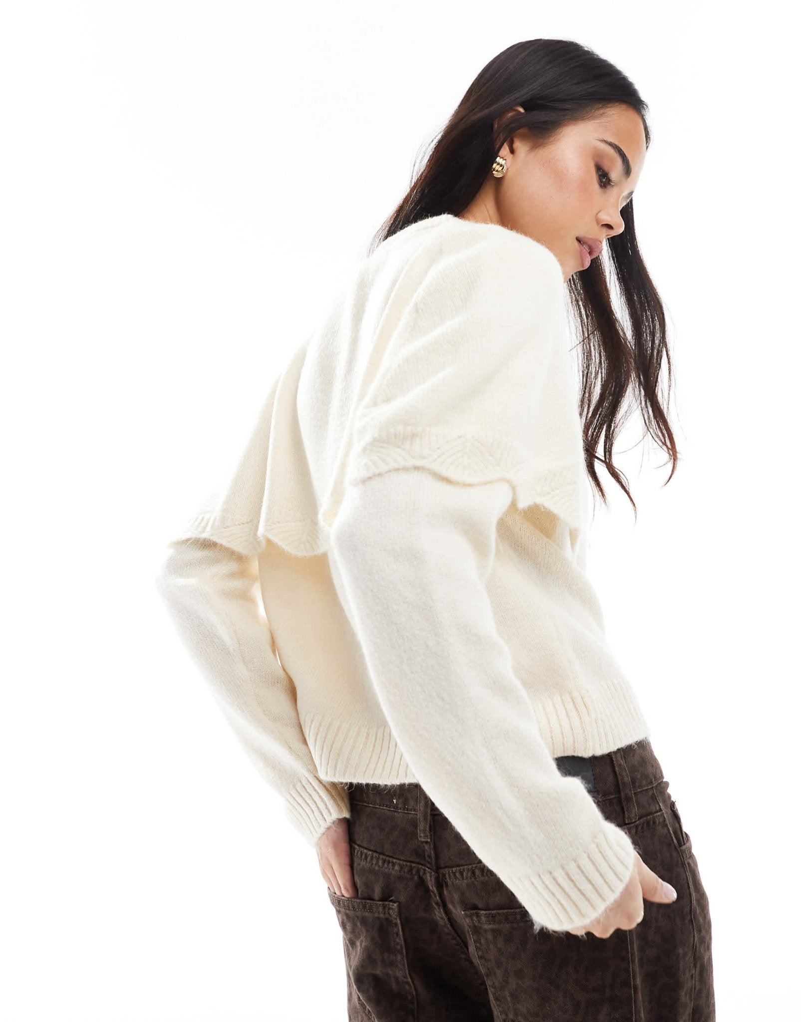 Miss Selfridge mock cape button up cardigan in cream - ASOS Sample Sale